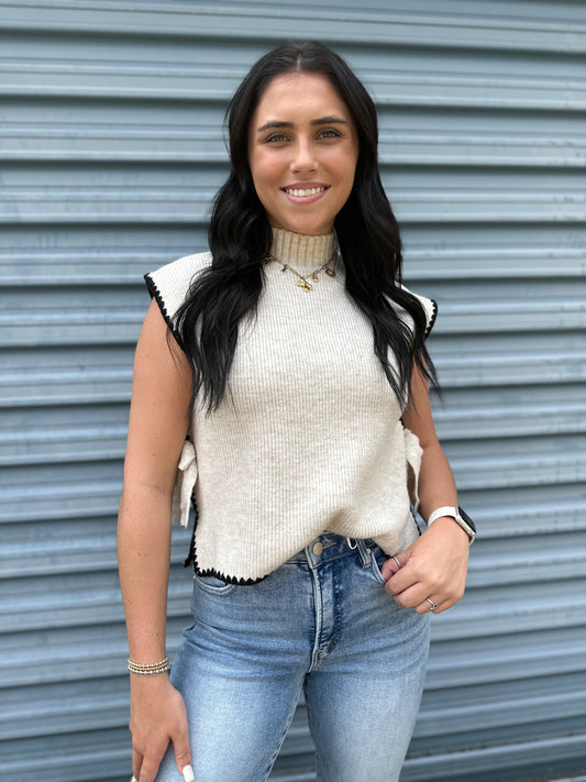 Bow-Accent Sleeveless Sweater