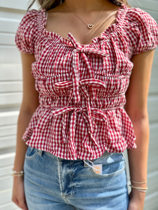 Gingham bow top