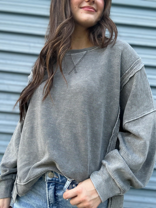 Split Seam Ribbed Pullover