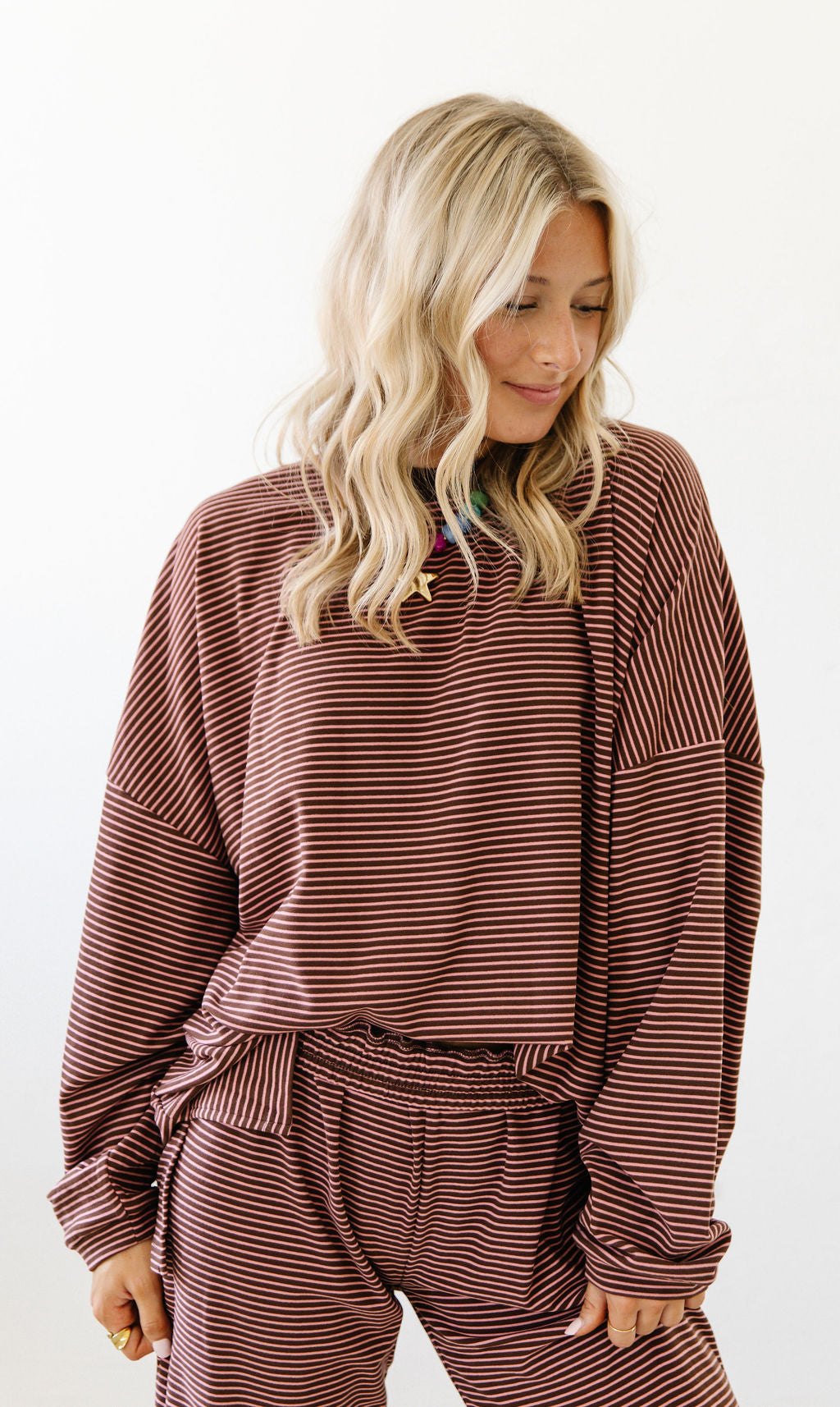 Cozy in Color Long Sleeve Top | Brown-Pink