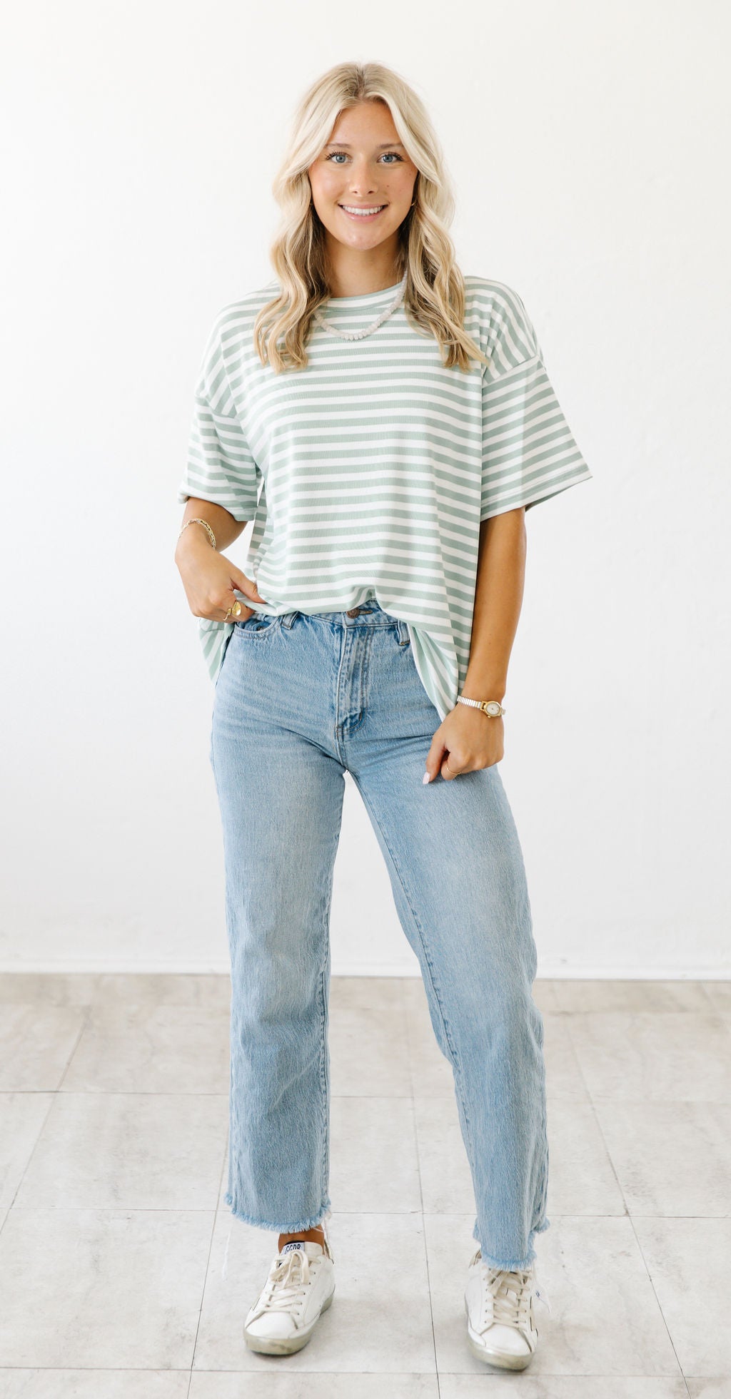 Leah’s simply Stripped Tee| Sage