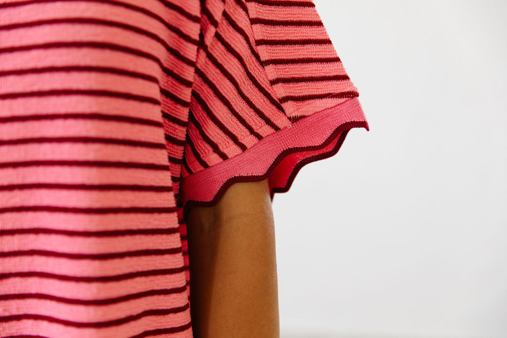 Sweetheart Scallop Stripe Top | Pink