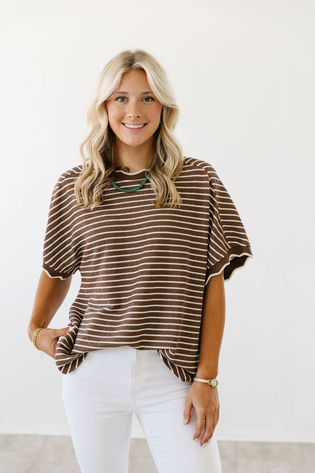 Sweetheart Scallop Stripe Top | Mocha