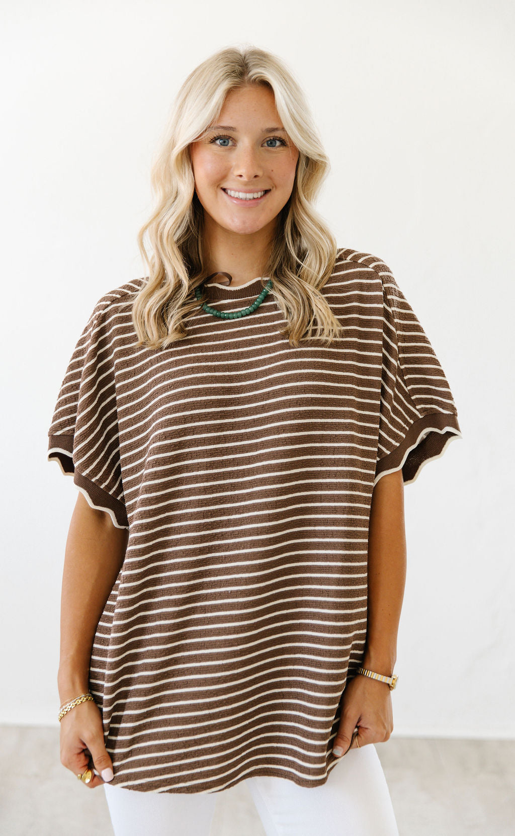 Sweetheart Scallop Stripe Top | Mocha