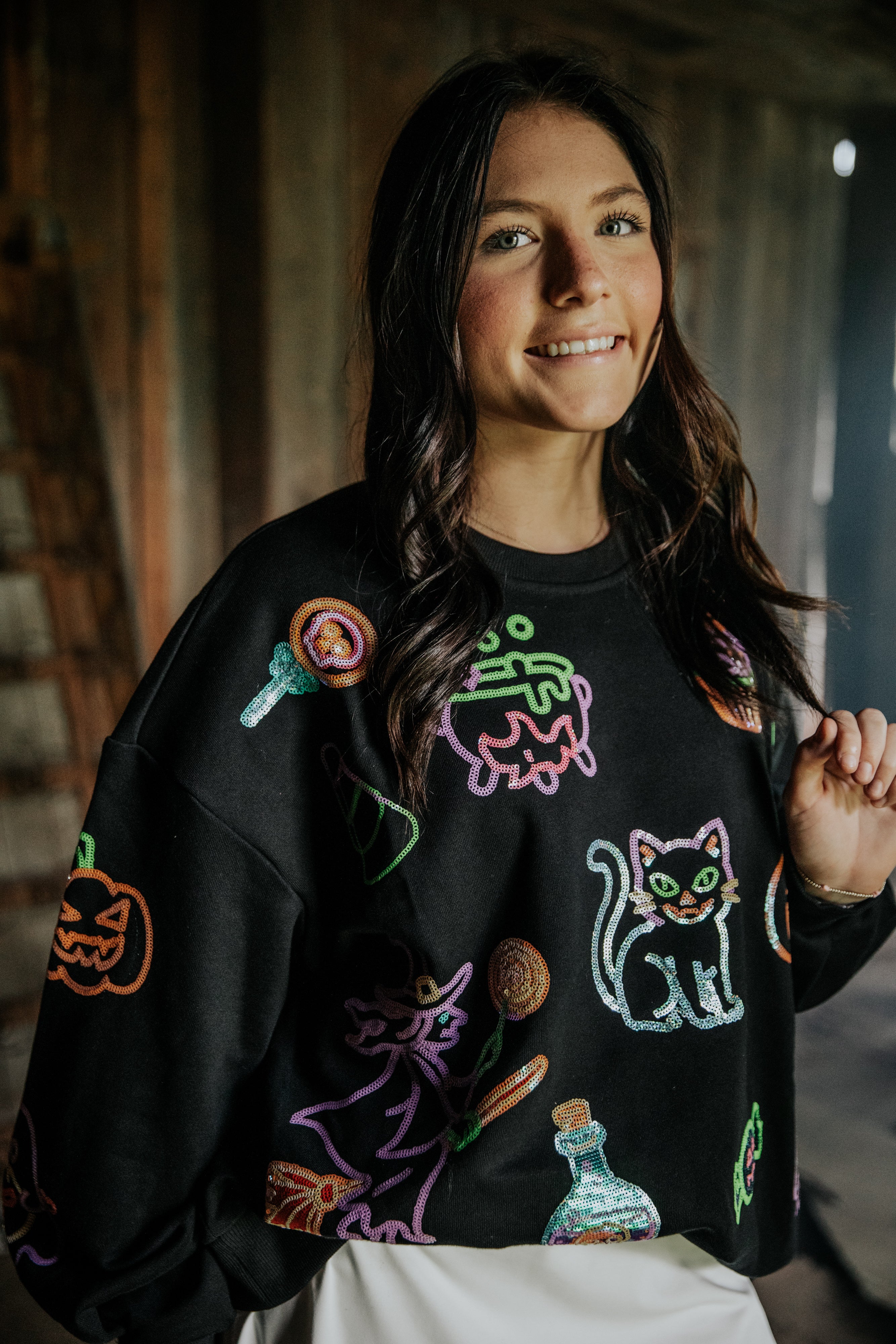 Neon treats no tricks sequin pullover | PREORDER