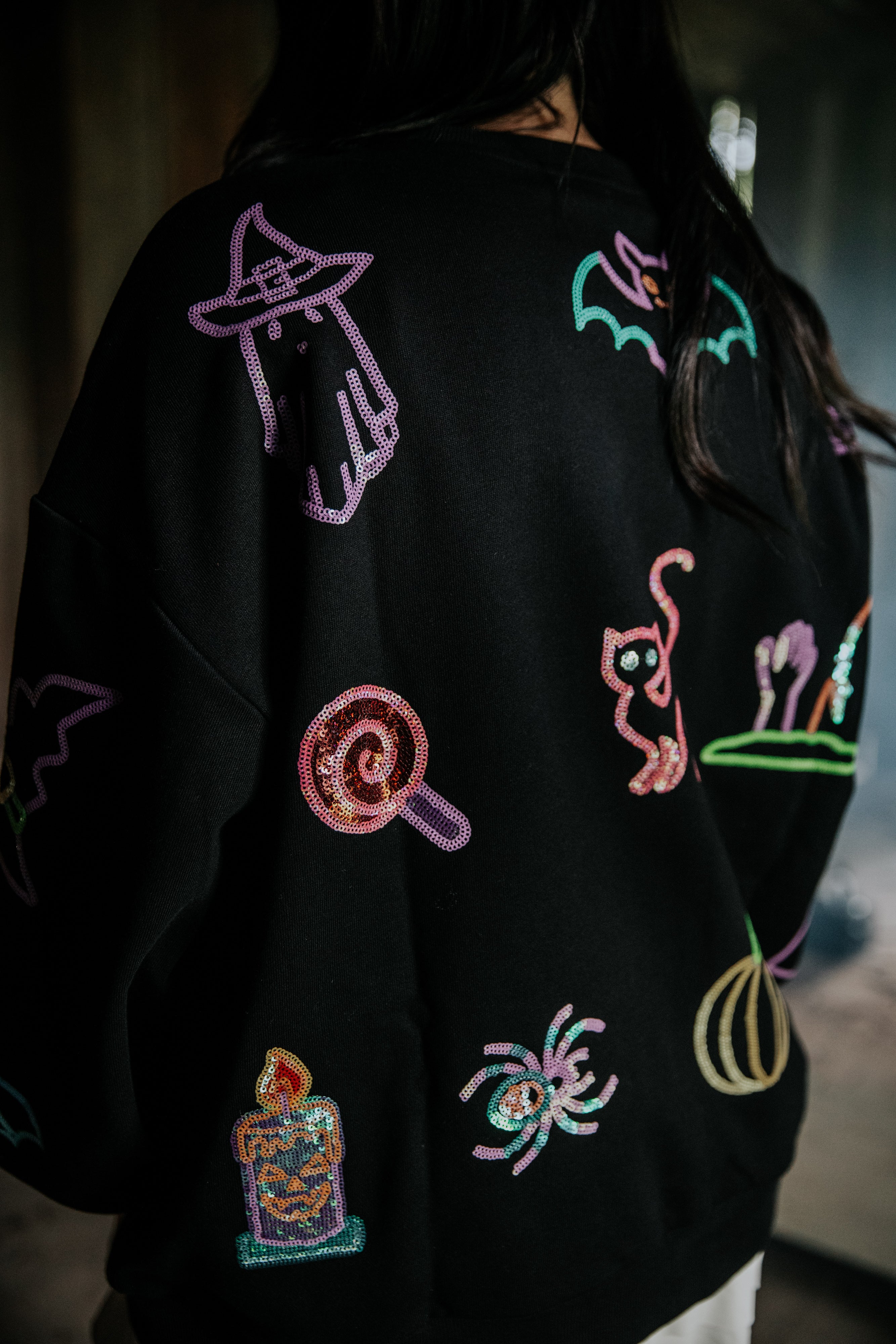 Neon treats no tricks sequin pullover | PREORDER