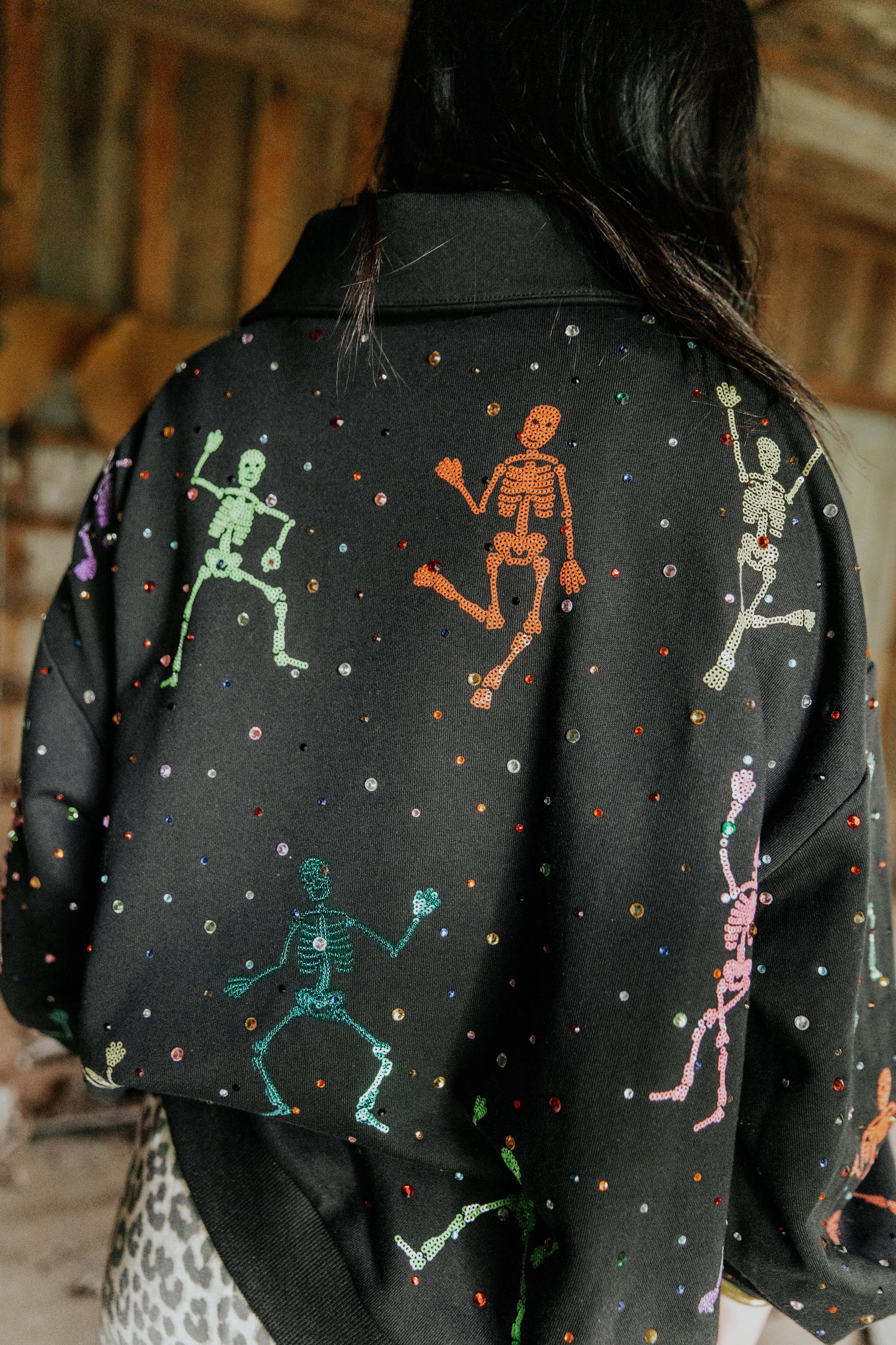 Neon skelly sequin quarter zip | PREORDER