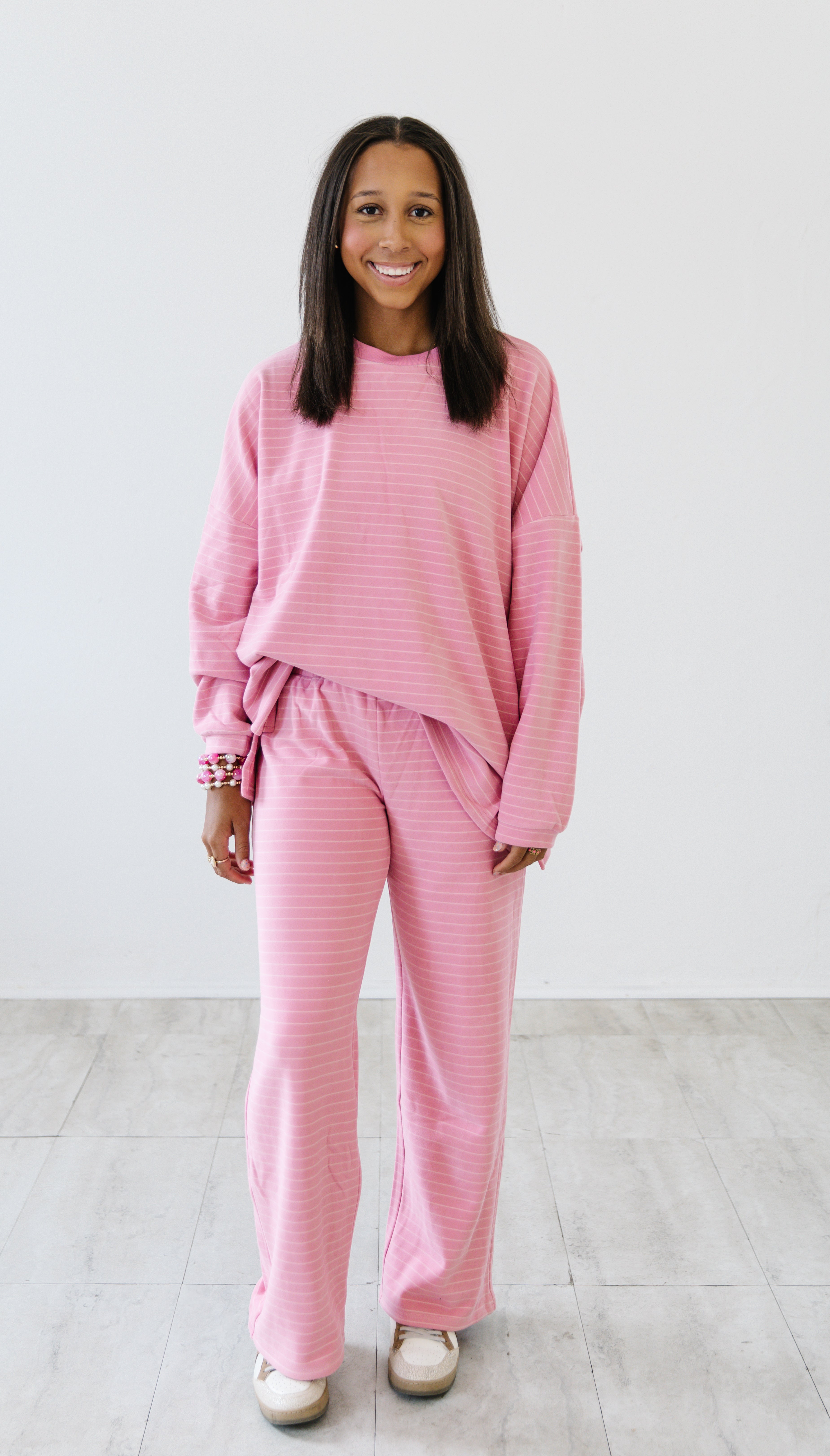 Ashton Cozy Striped Pants| Pink