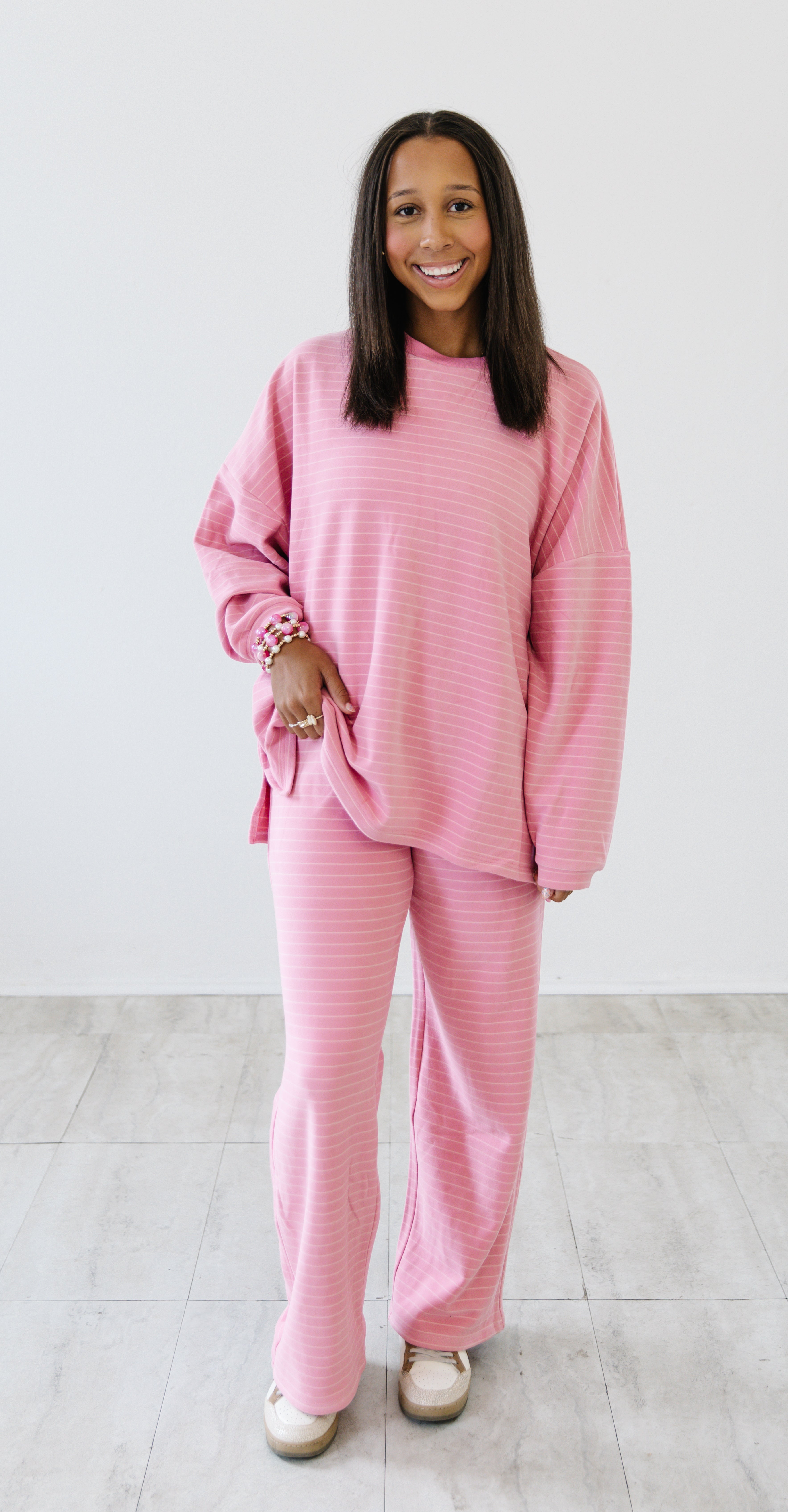Ashton Cozy Striped Pants| Pink