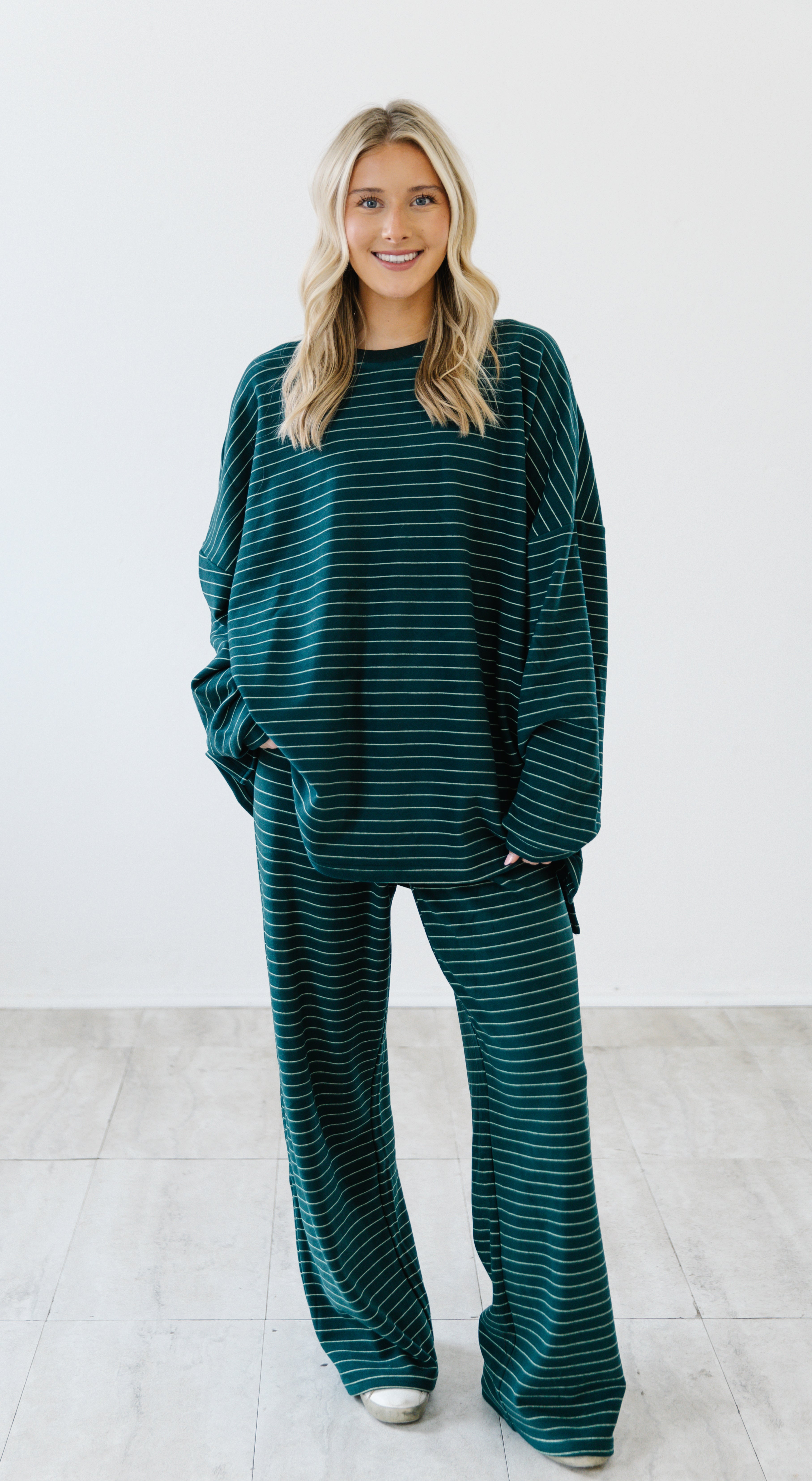 Ashton Cozy Striped Pants| Green
