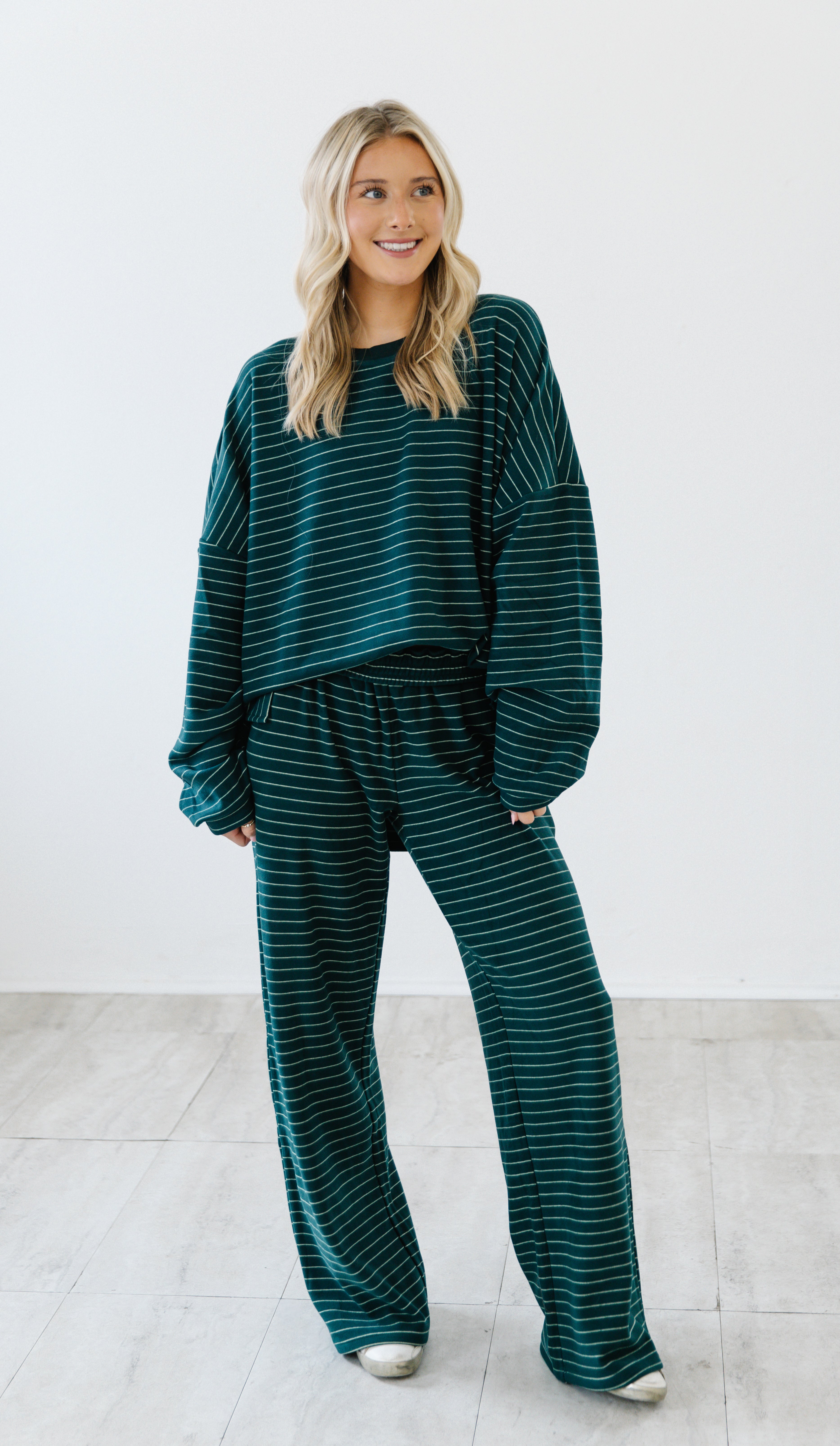 Ashton Cozy Striped Pants| Green