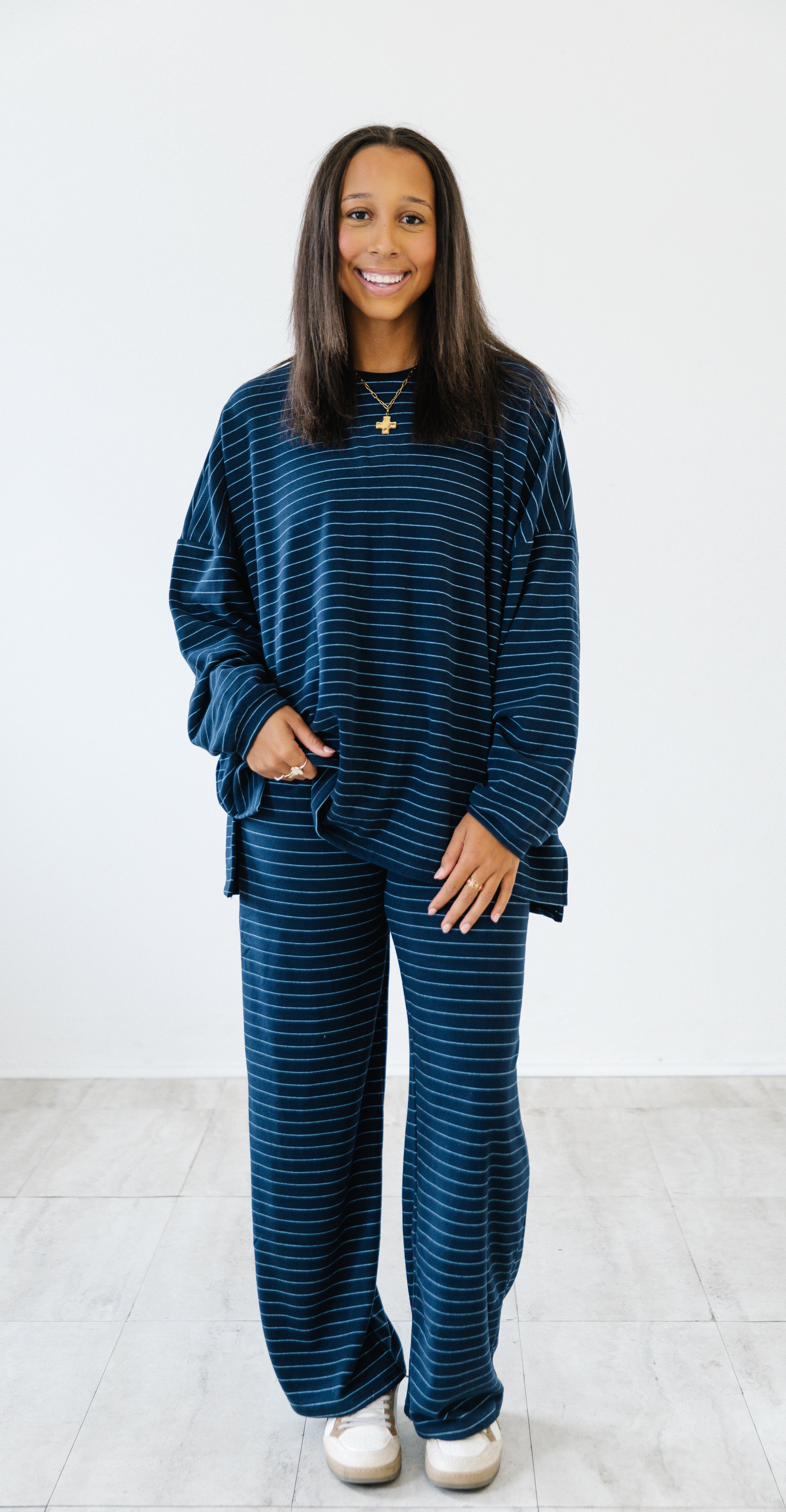 Ashton Cozy Striped Top| Navy