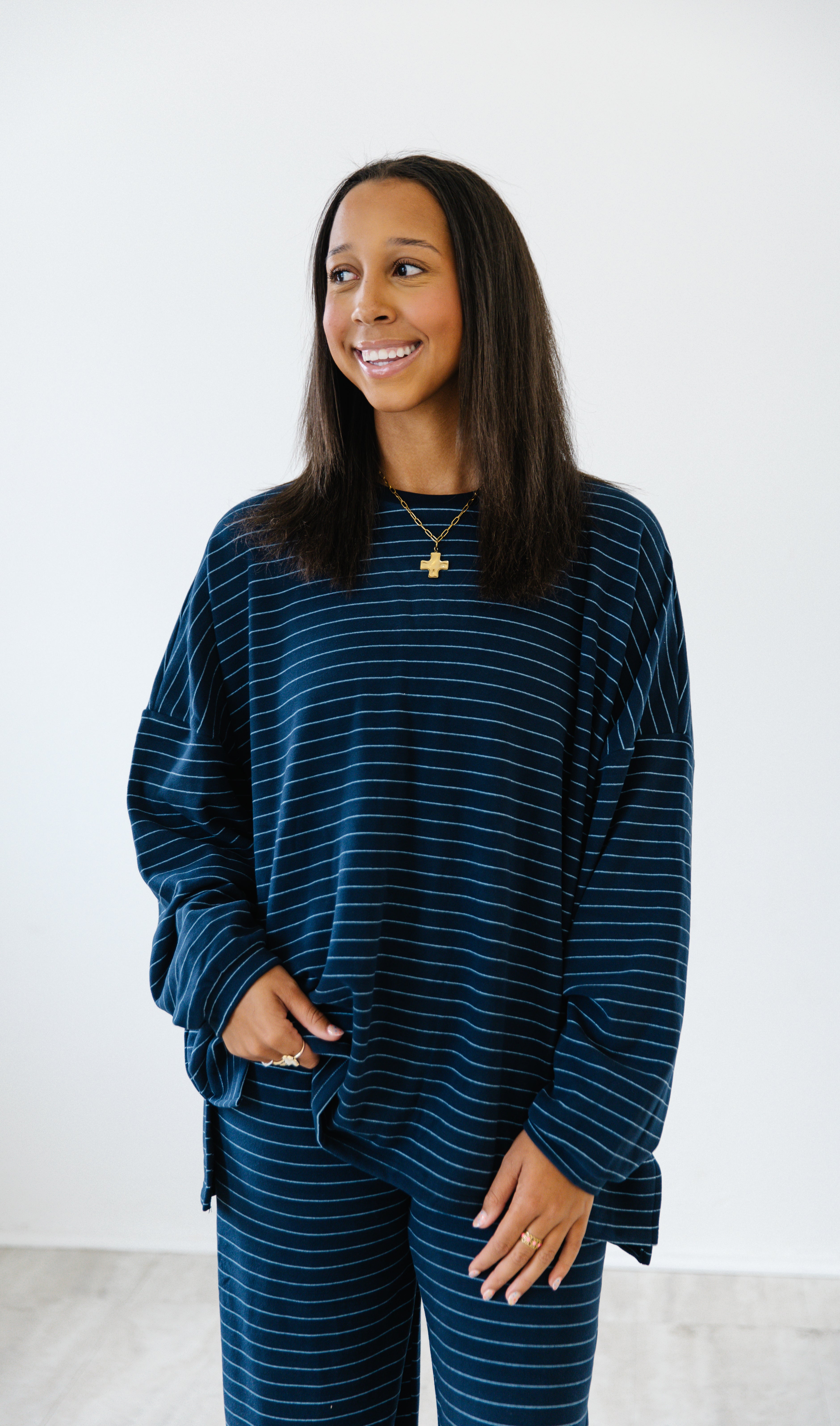 Ashton Cozy Striped Top| Navy