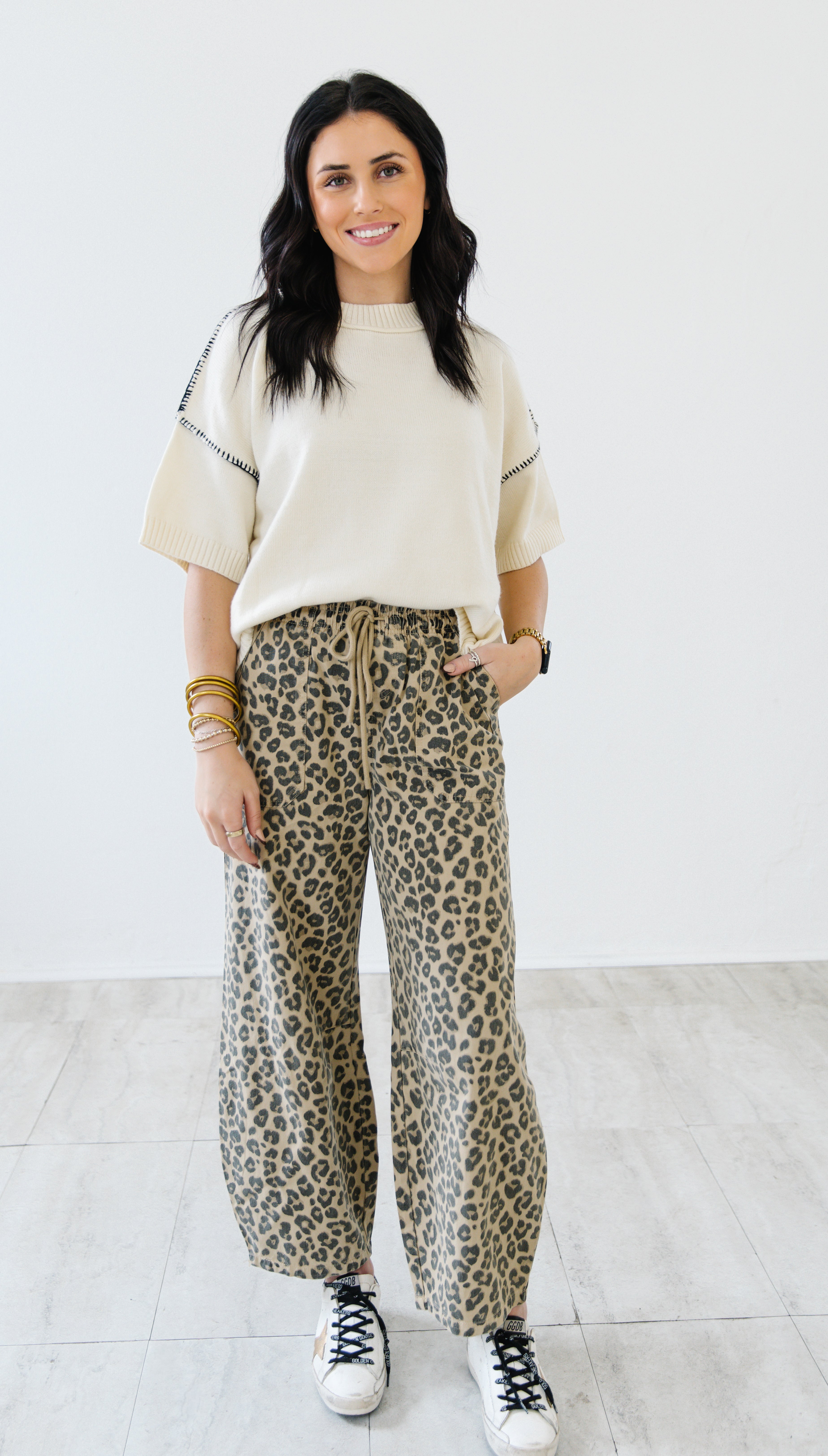 Cozy Contrast Stitch Sweater | Oatmeal/Black