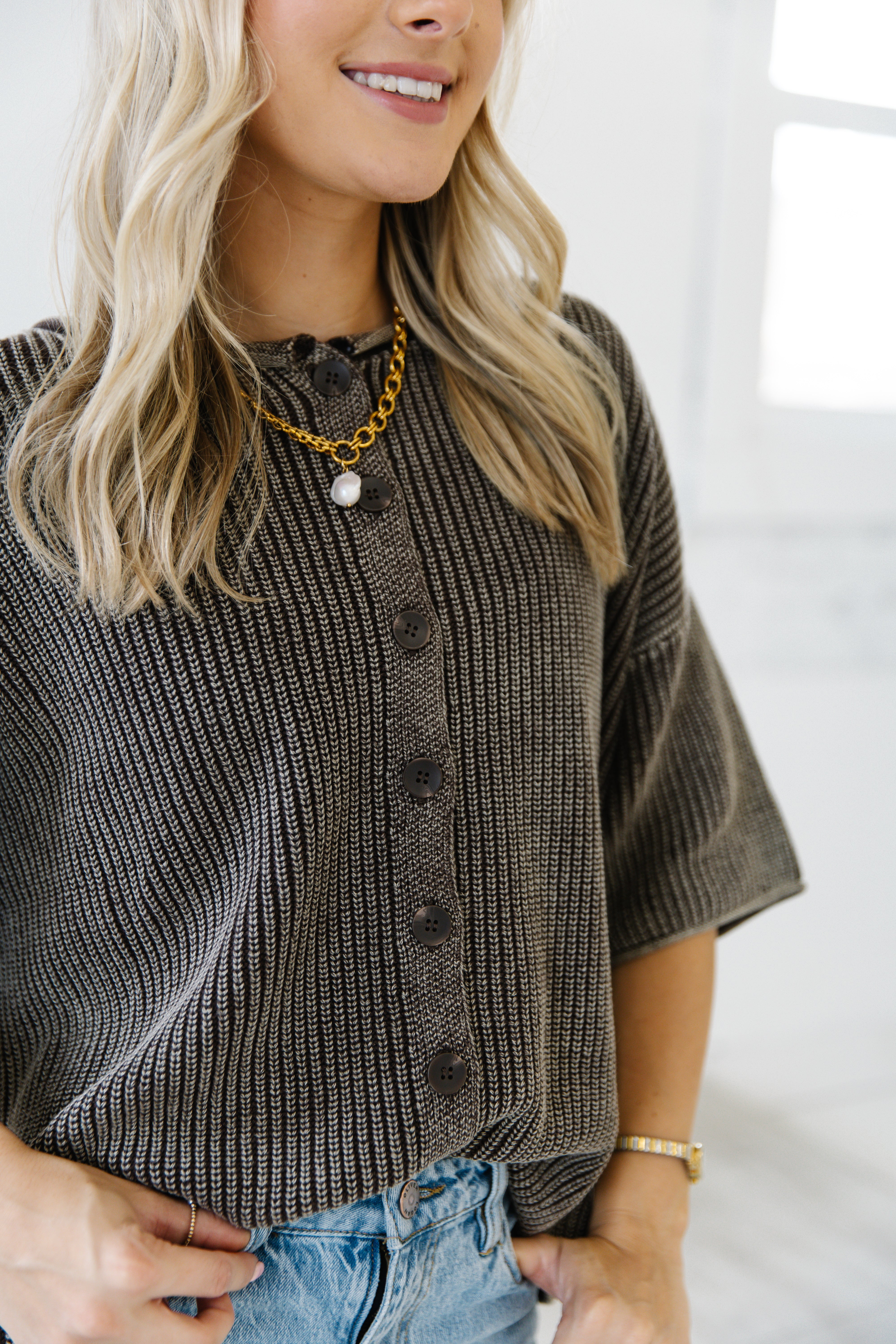 Sutton Washed Cardigan| Brown