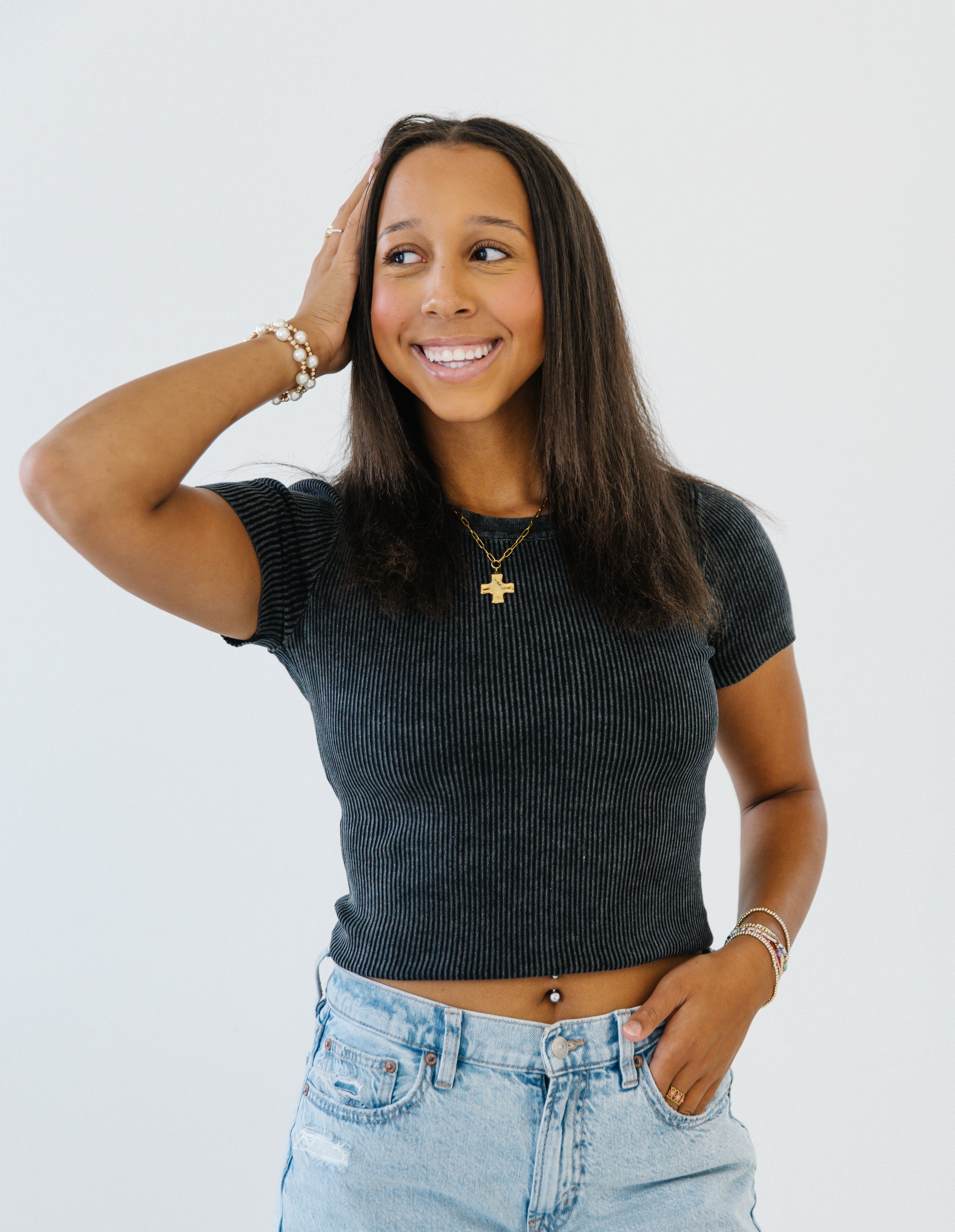 Bree Basics Ribbed Tee| Charcoal