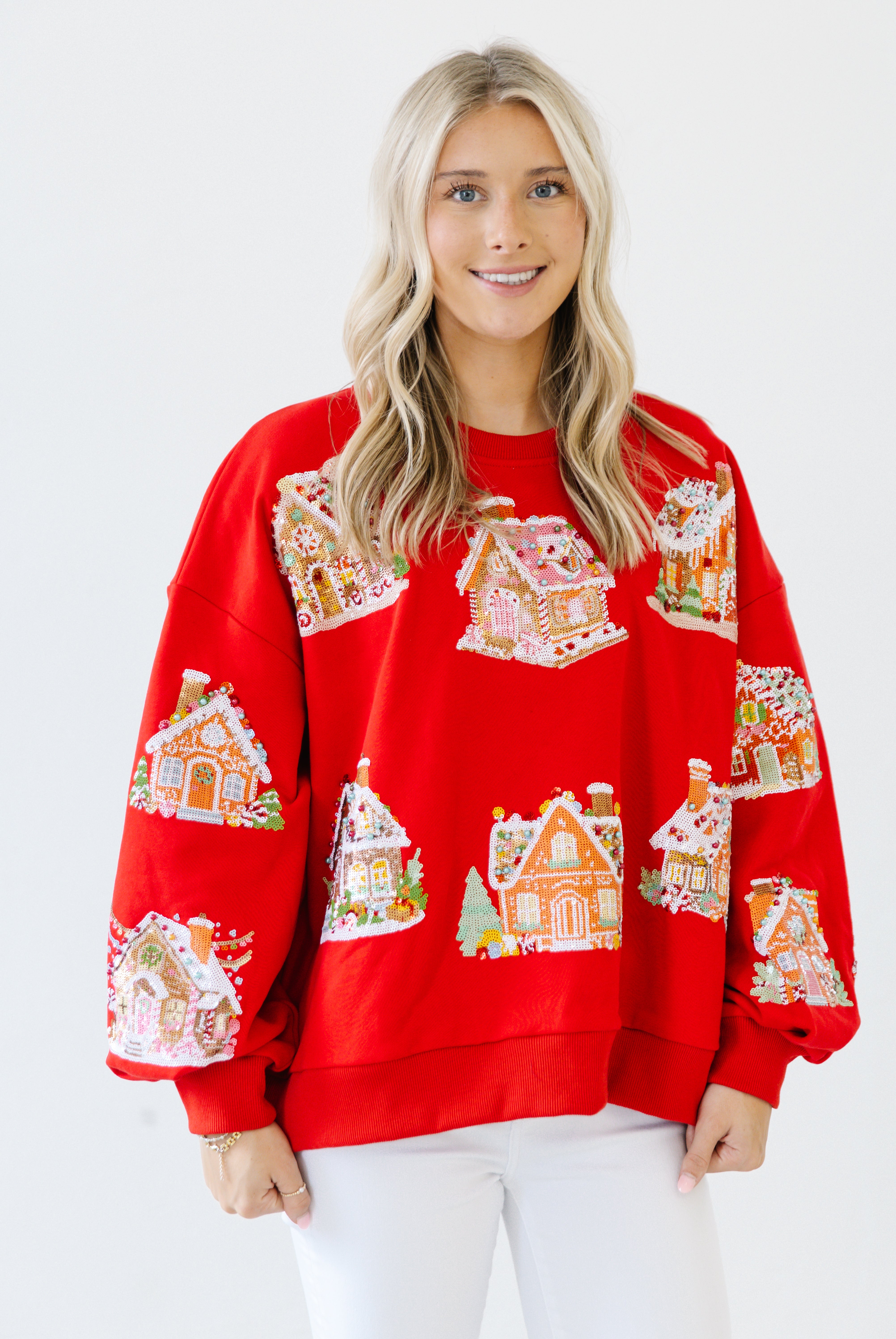 Gingerbread village sequin pullover | PREORDER
