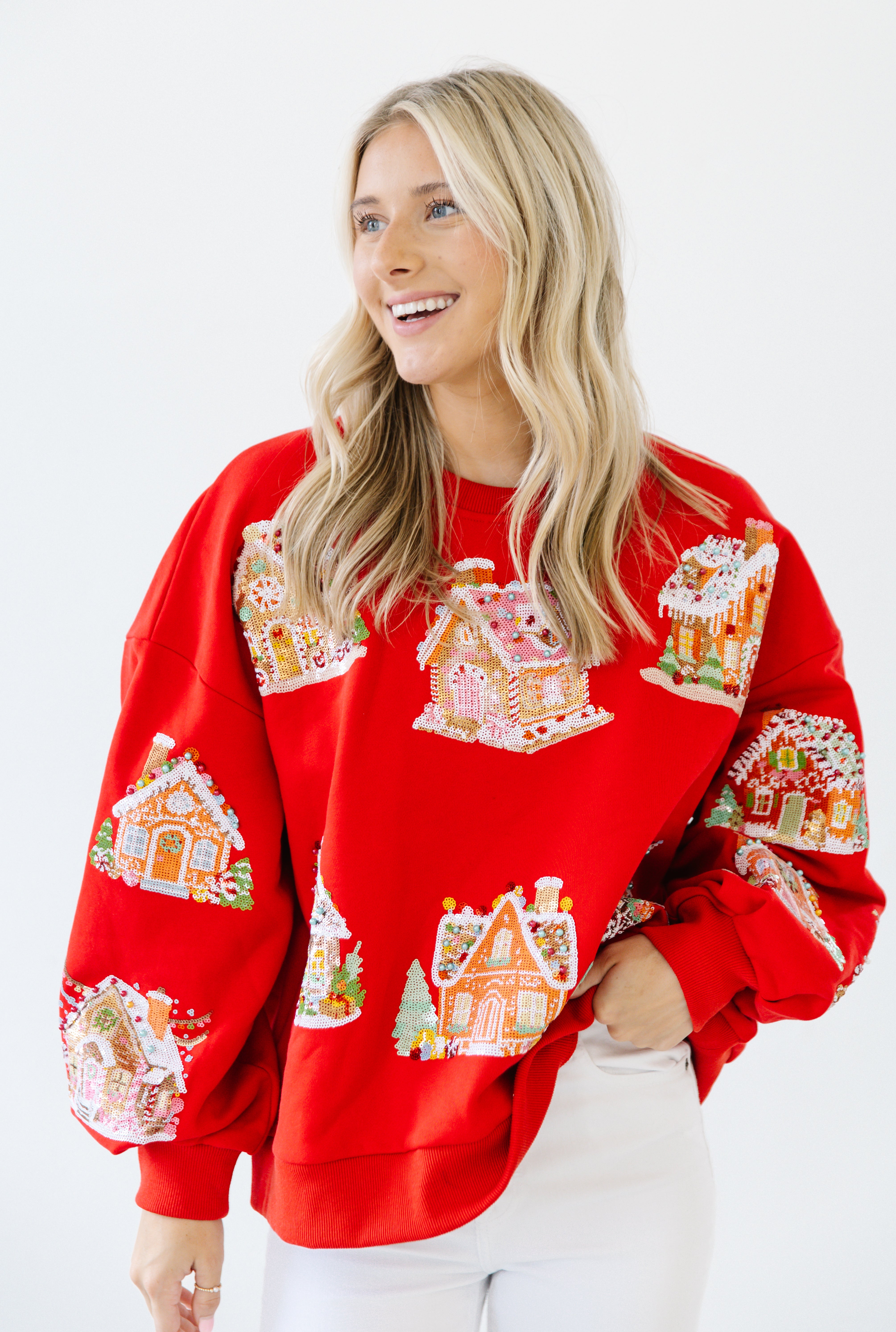 Gingerbread village sequin pullover | PREORDER
