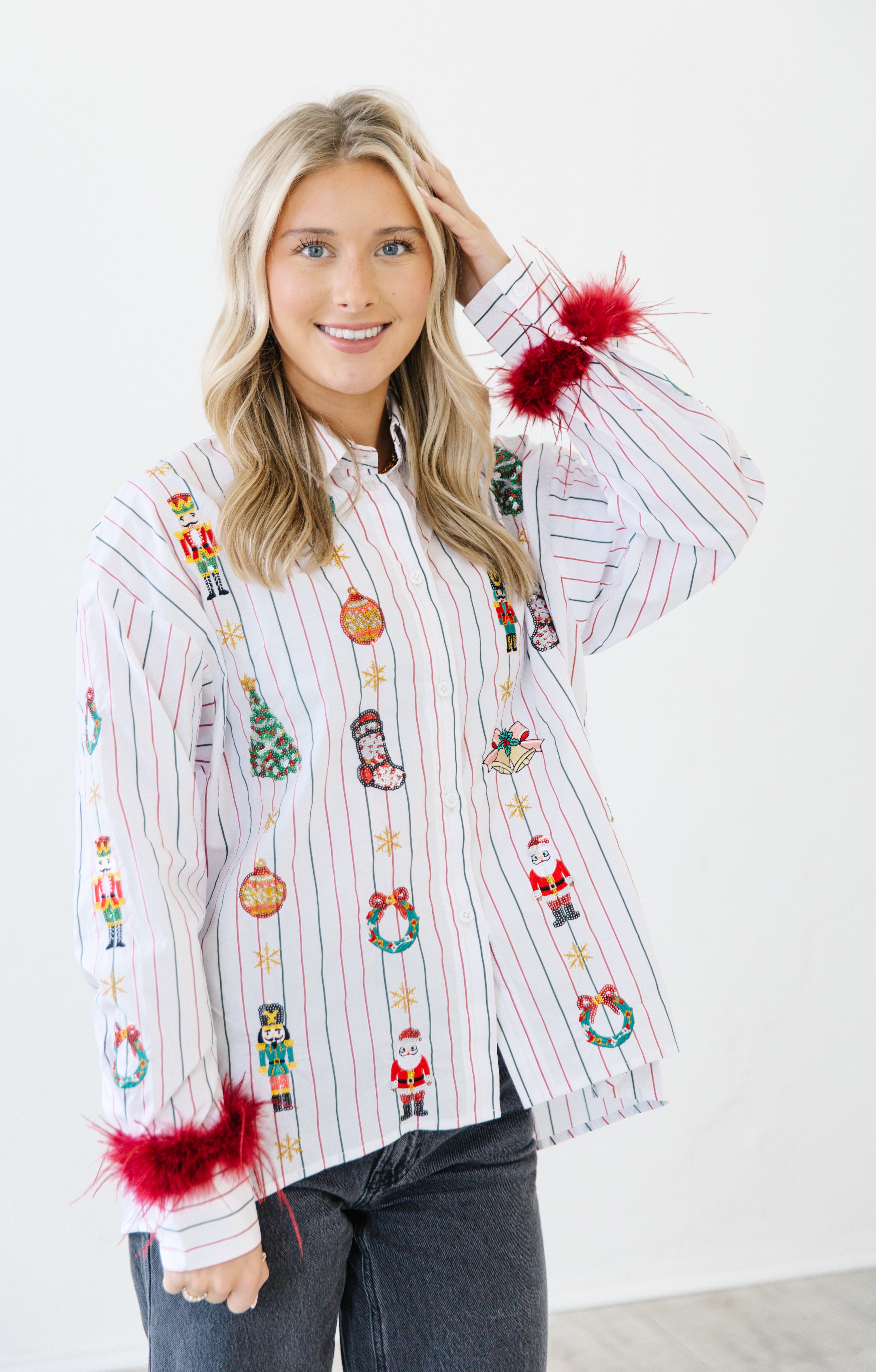Christmas icon sequin button up | PREORDER