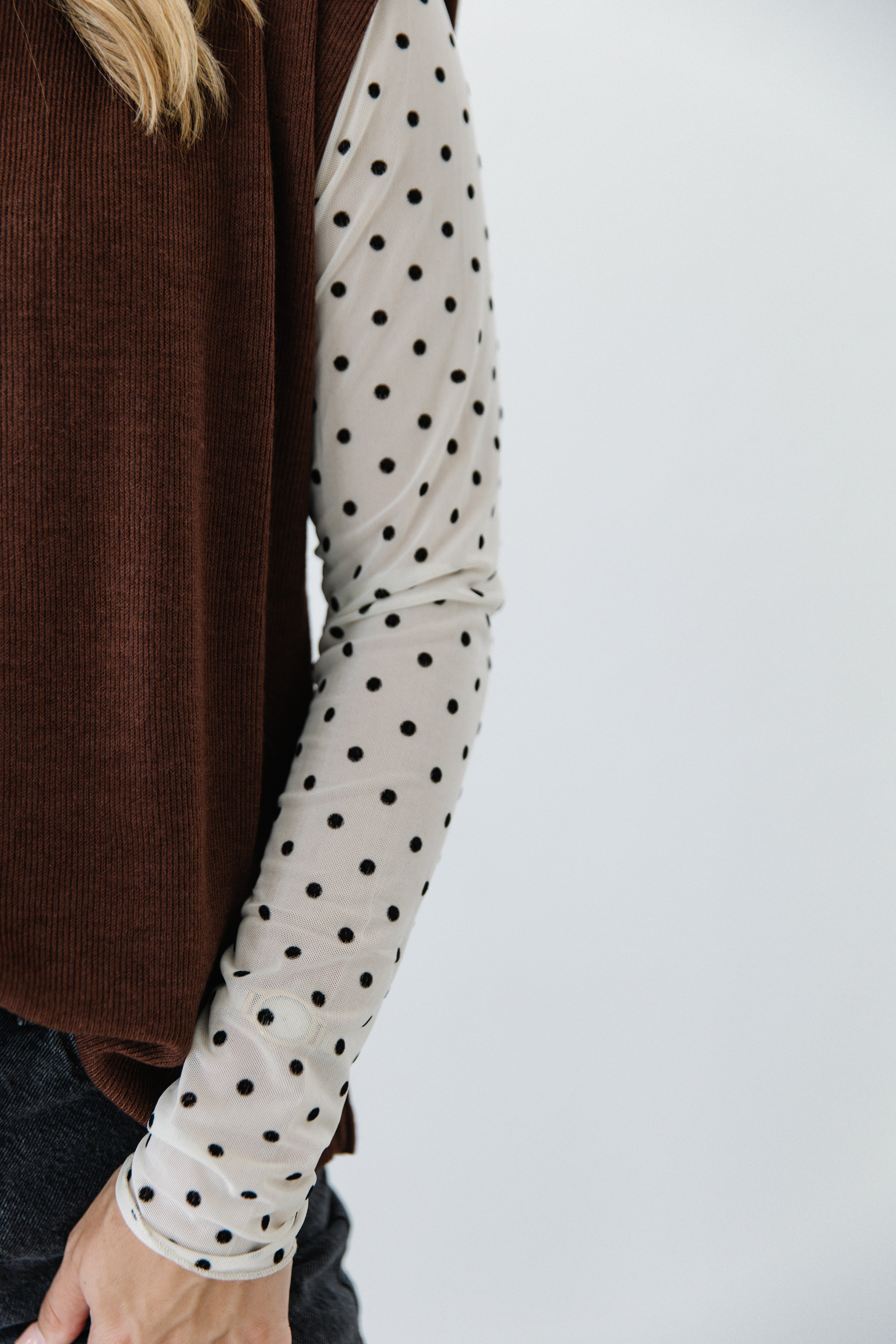 Polka dot mesh top | Cream