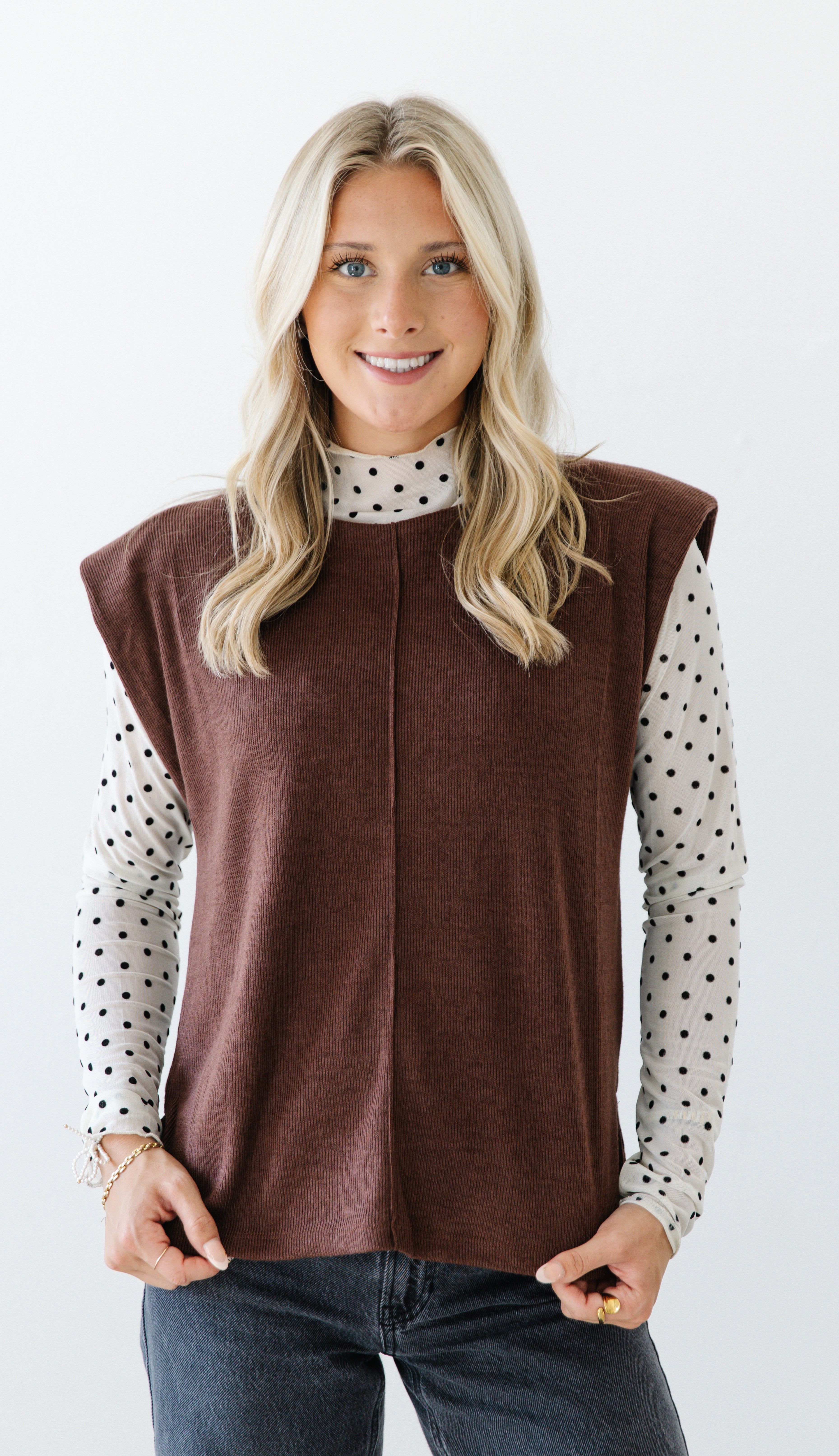 Polka dot mesh top | Cream