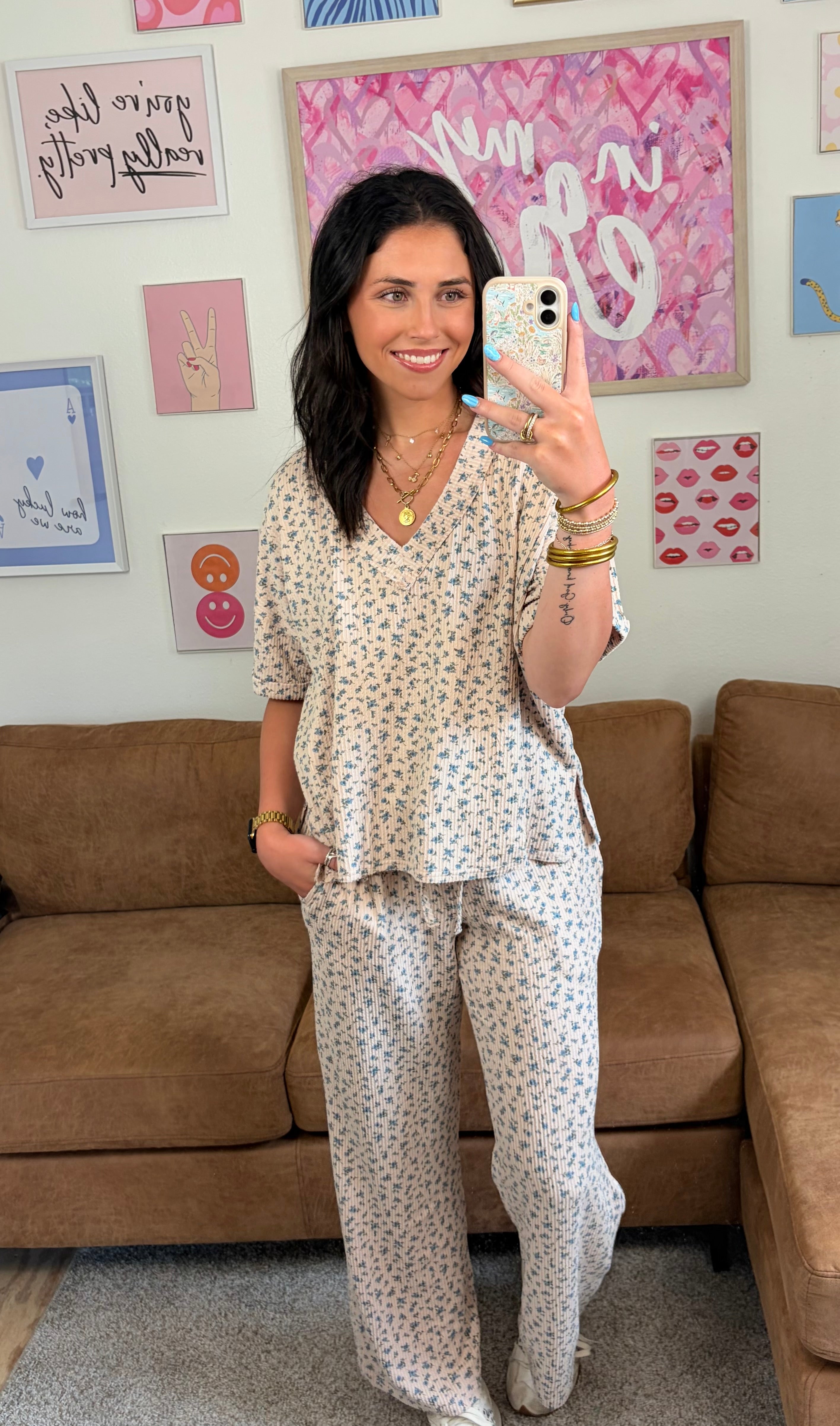 Bloom & Cozy Rib Lounge Set| Khaki Multi