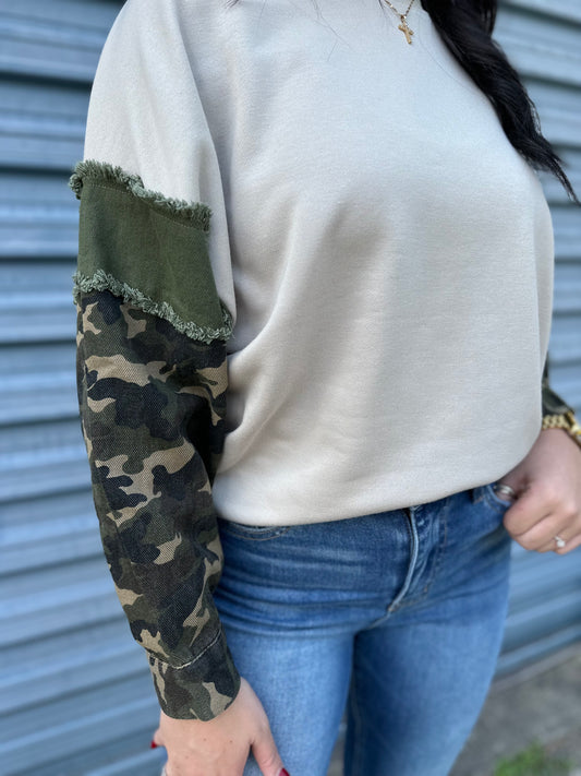 Camo Sleeve Cozy Pullover