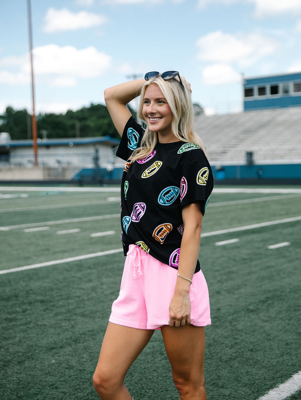 Color rush football sequin tee