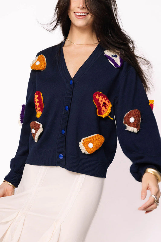 Queen of sparkles navy 3D pie cardigan