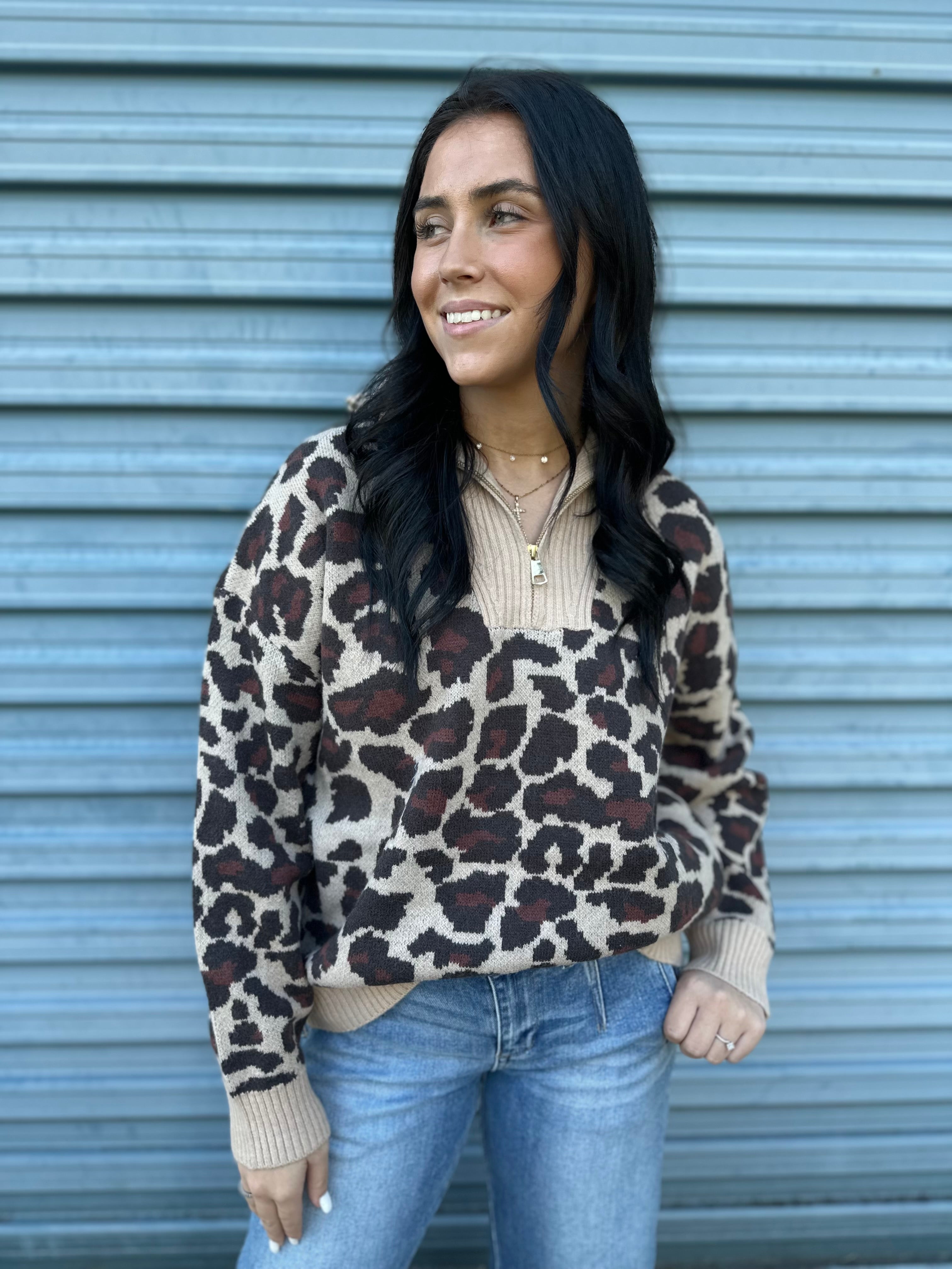 Leopard Luxe Zip Sweater