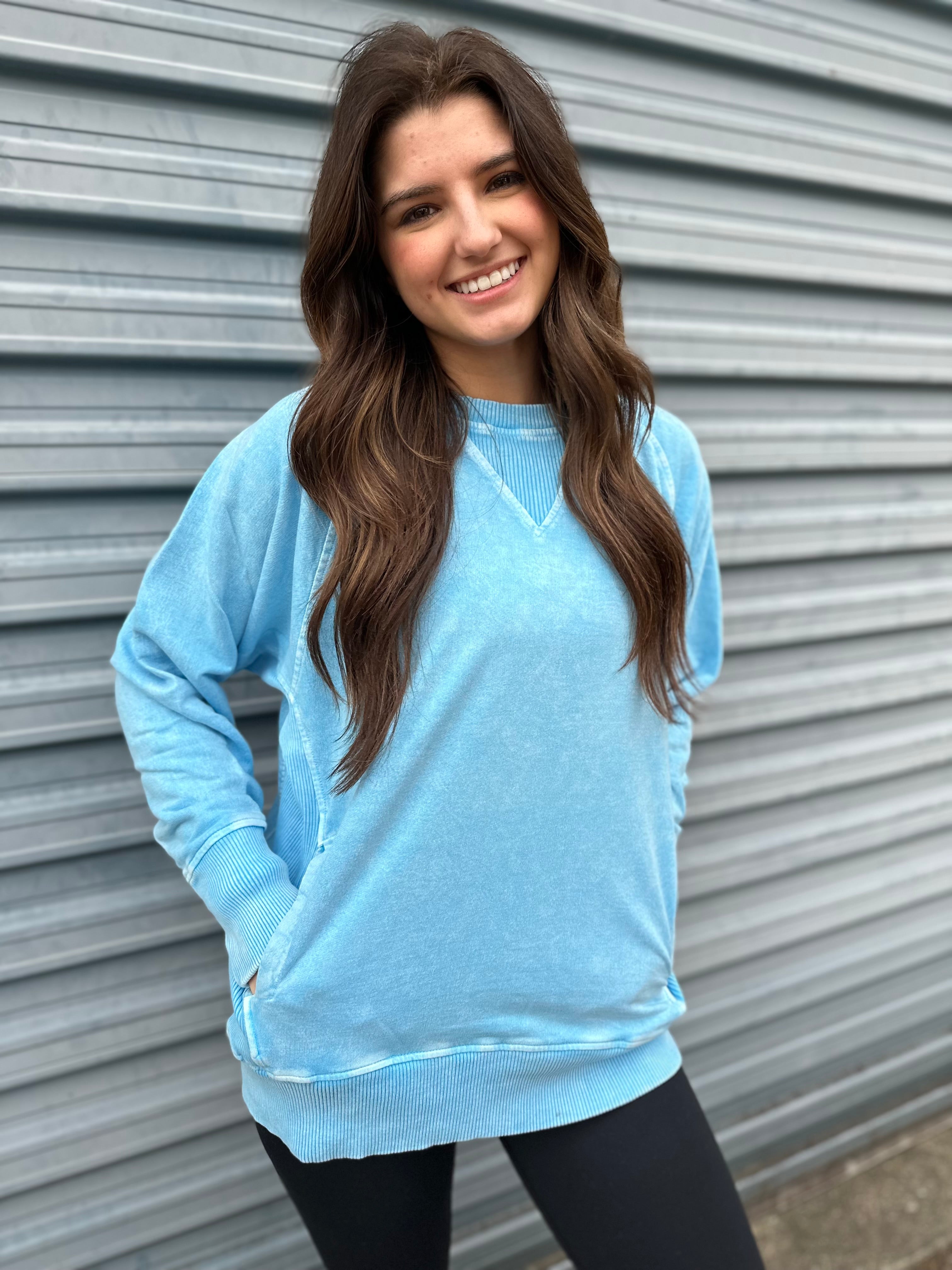 Halo Sky Blue Washed Pullover