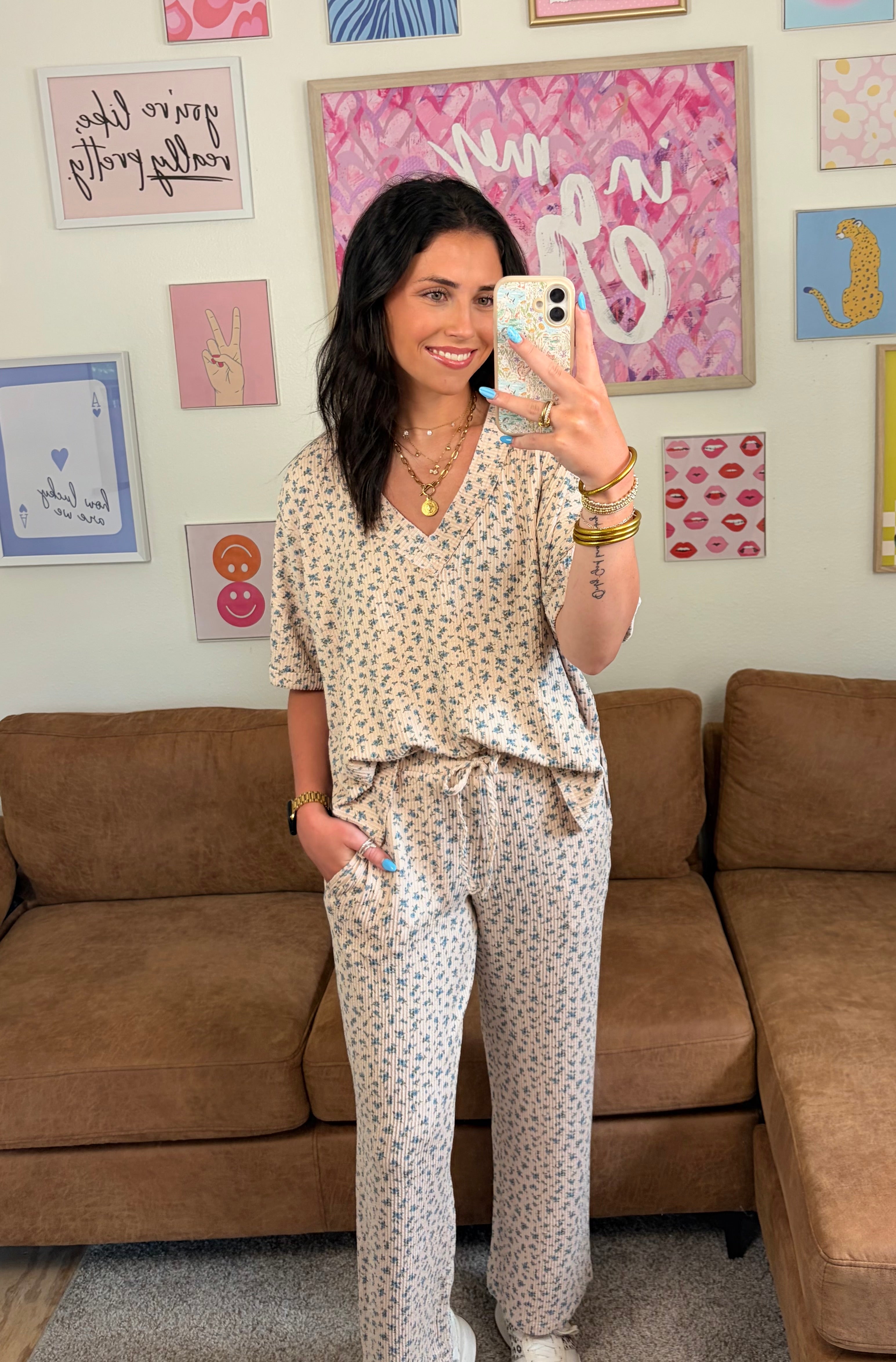 Bloom & Cozy Rib Lounge Set| Khaki Multi
