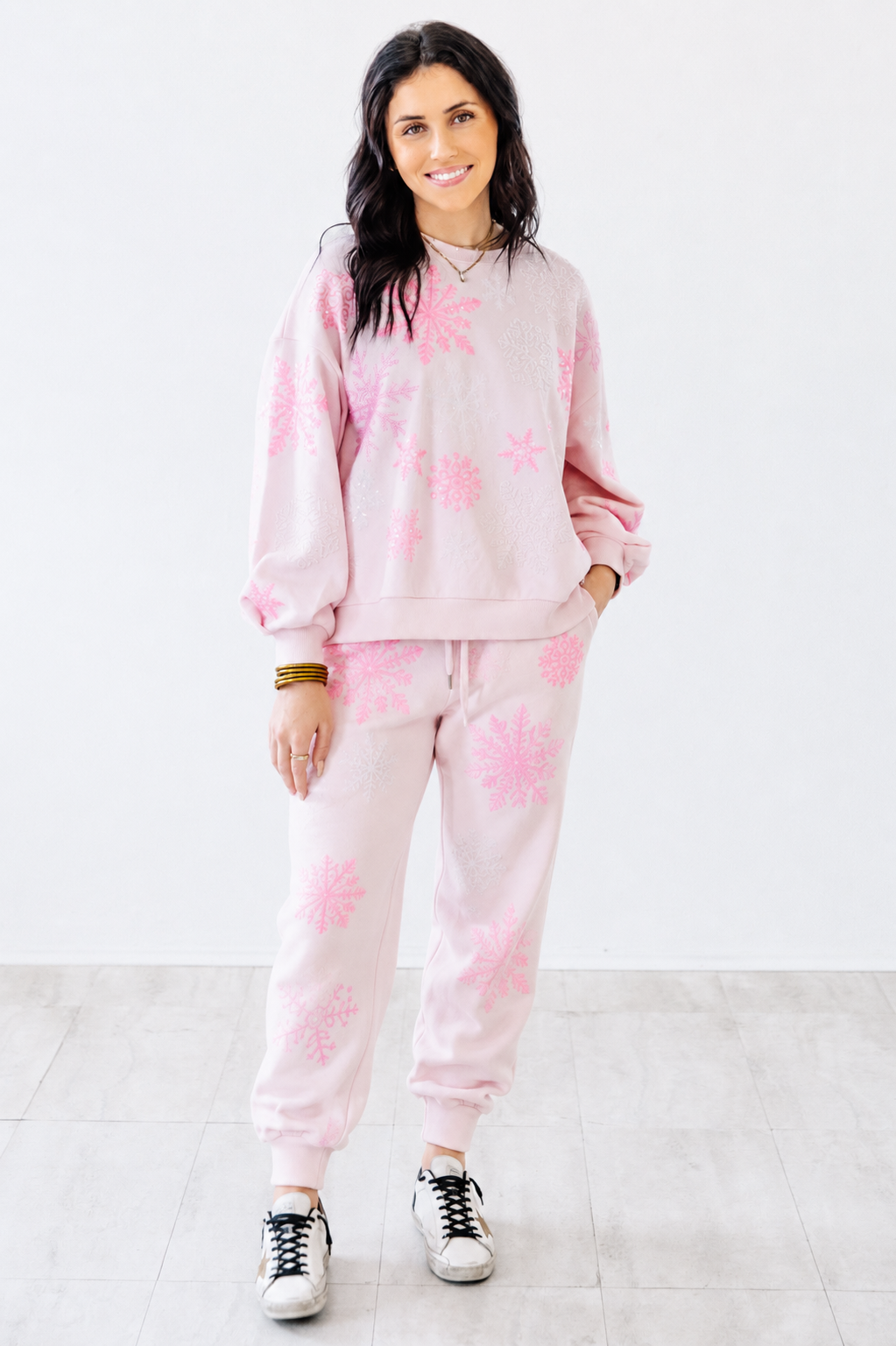Pink snowflake Sequin Jogger Set
