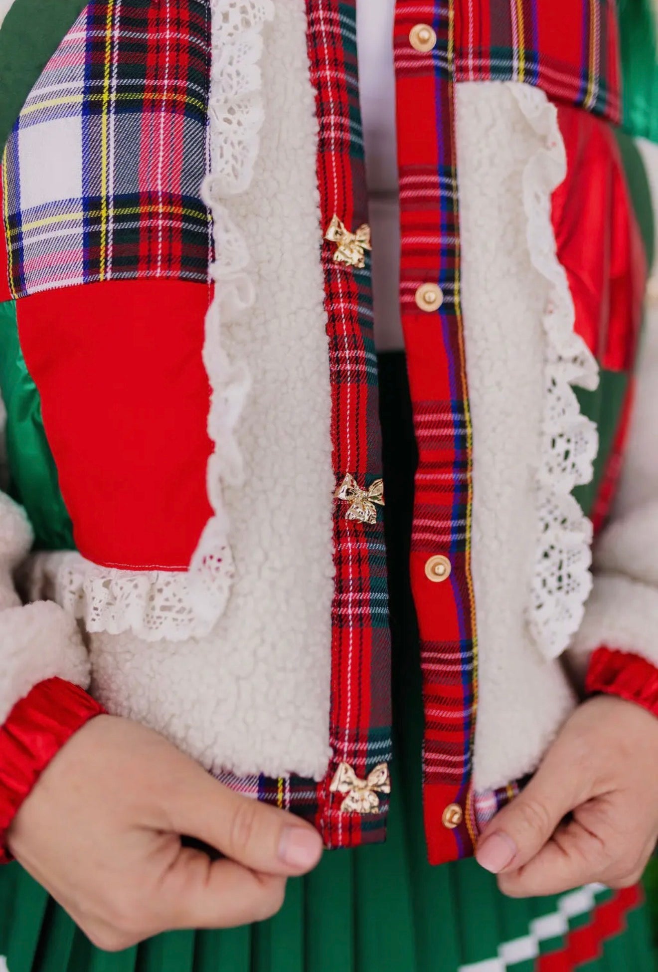 Brianna cannon tartan plaid patchwork Sherpa jacket