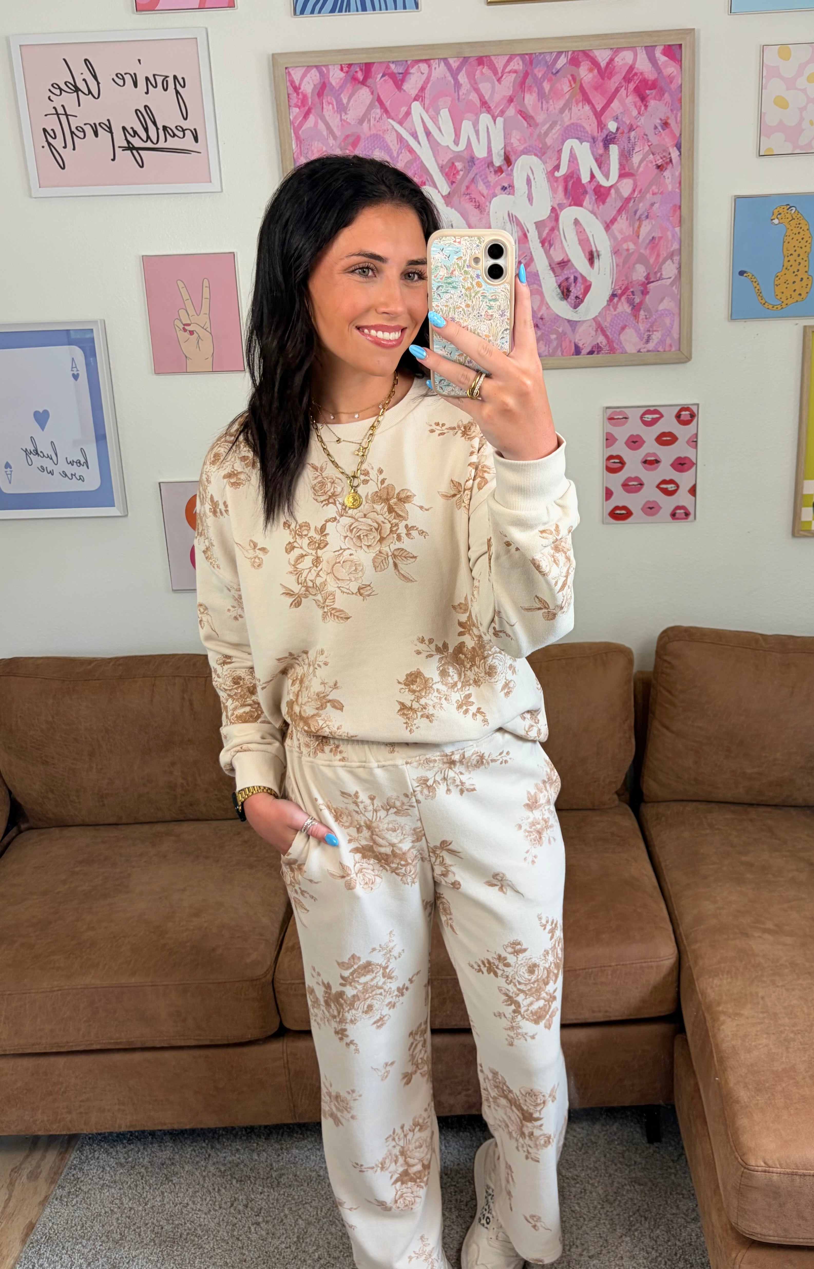Harvest Bloom Lounge Set| Khaki Multi