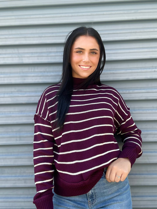 Striped Mock Neck Sweater