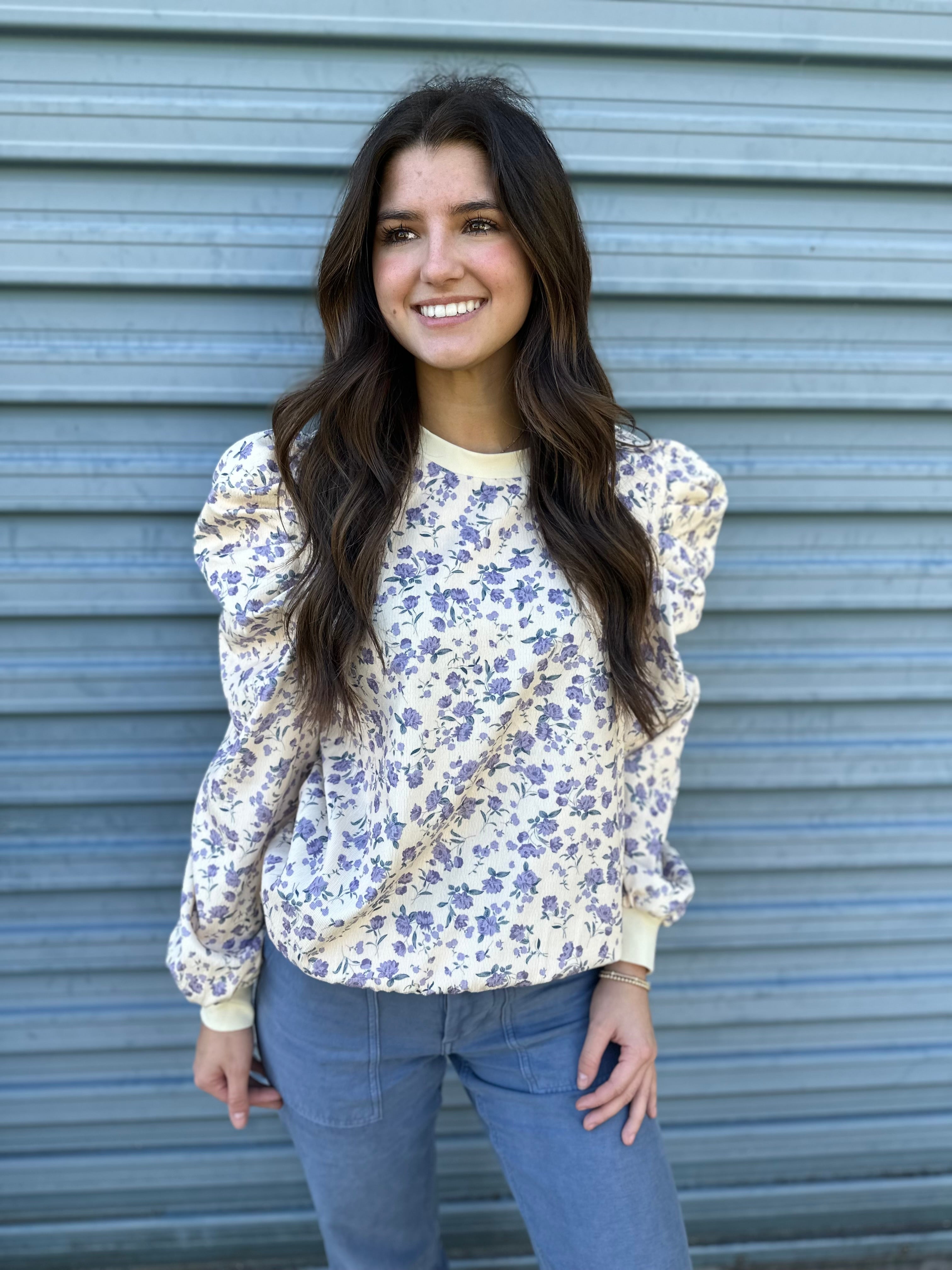 Flirty floral corduroy top