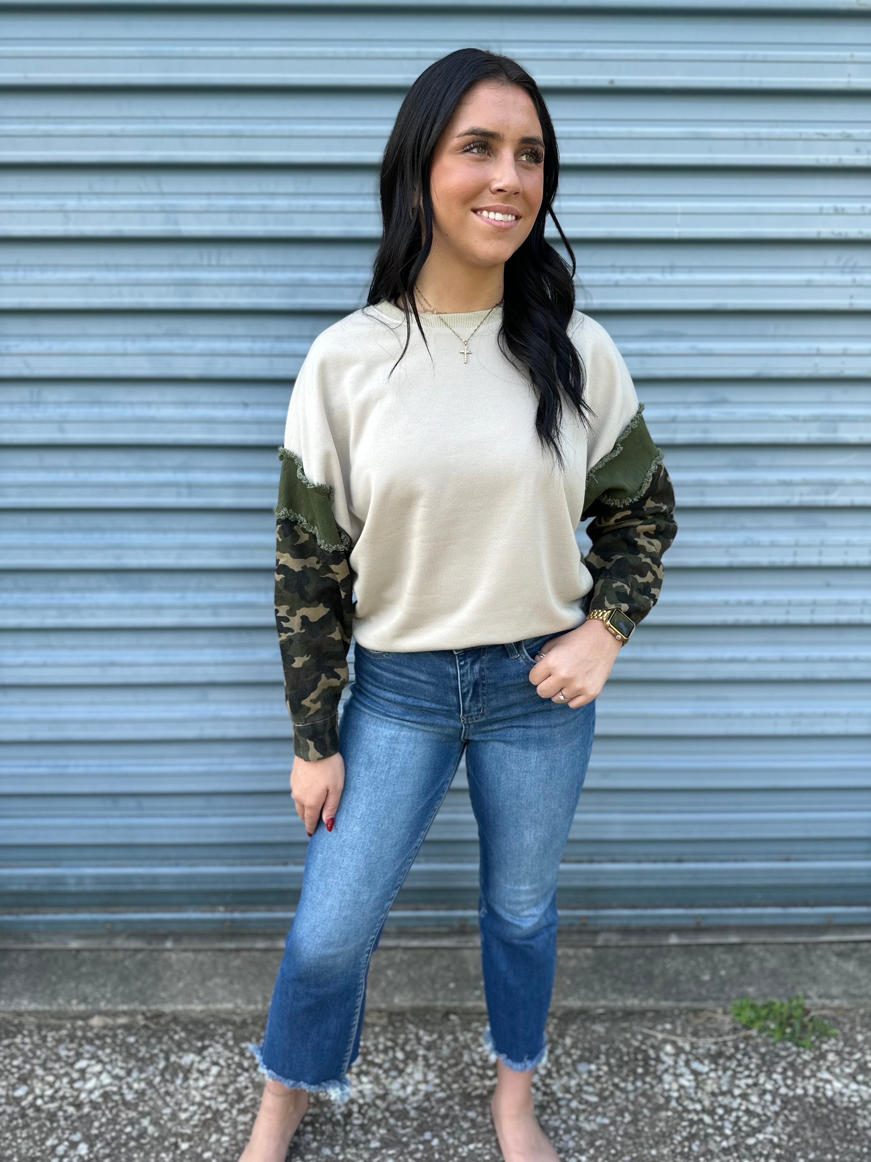 Camo Sleeve Cozy Pullover