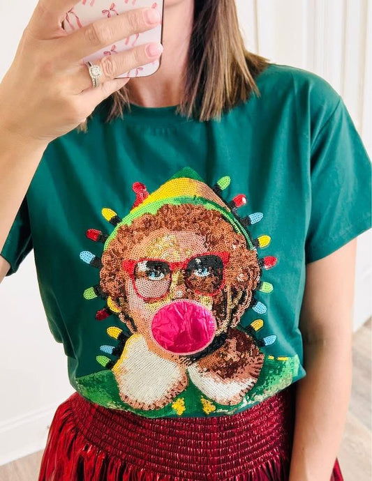 Elf bubblegum sequin tee