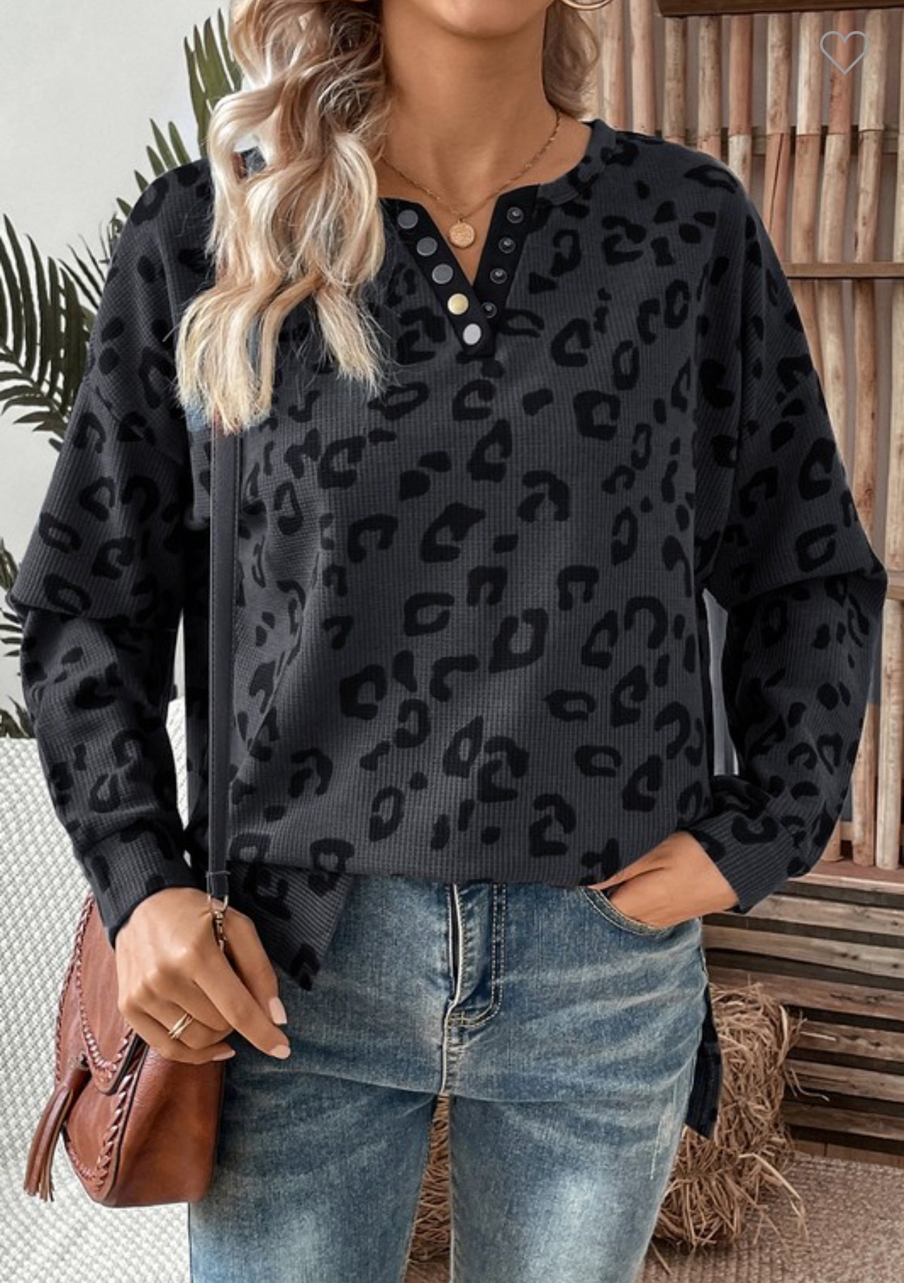 Black leopard waffle top