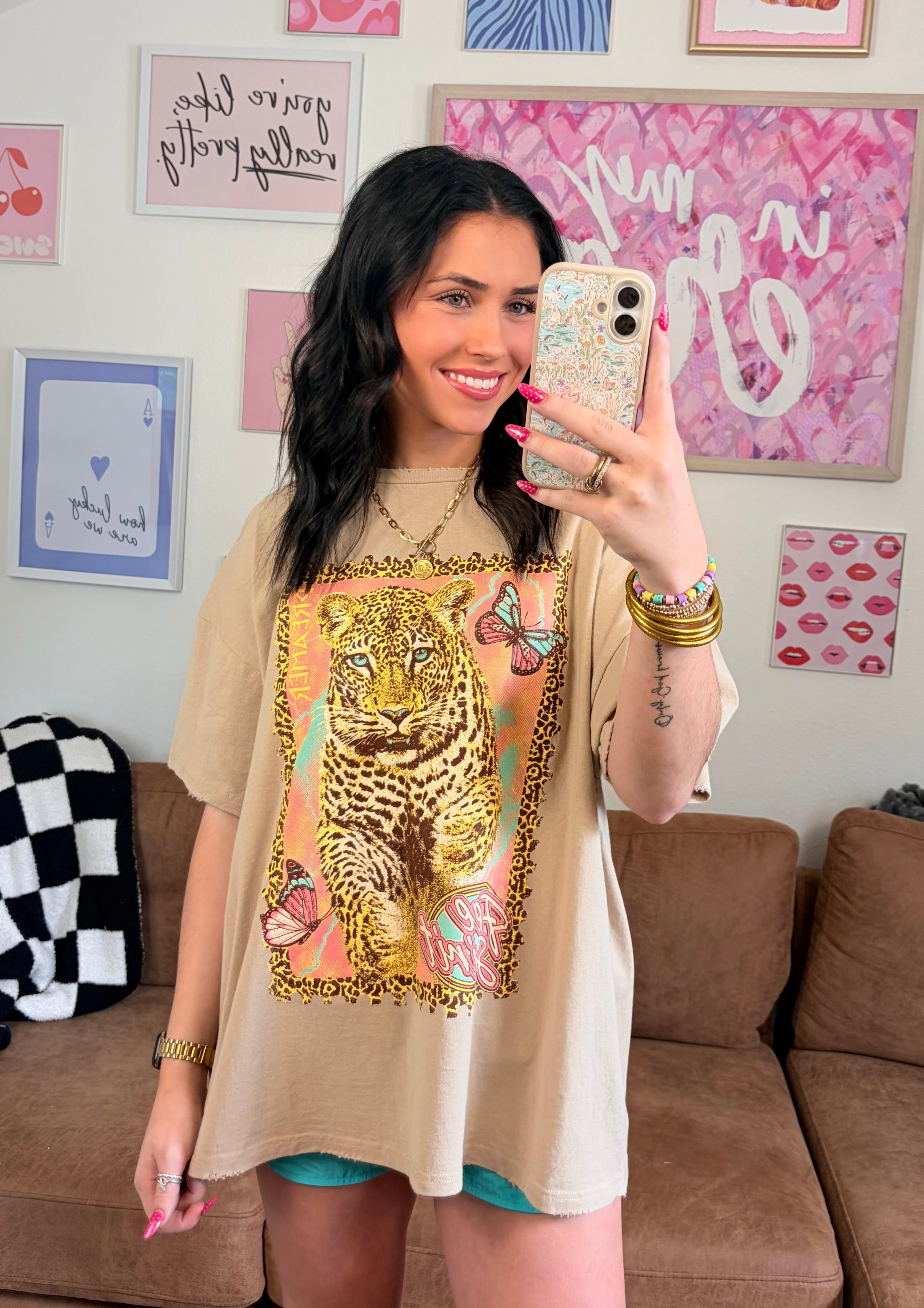 Free Spirit Dreamer Leopard Graphic Oversized Box Tee