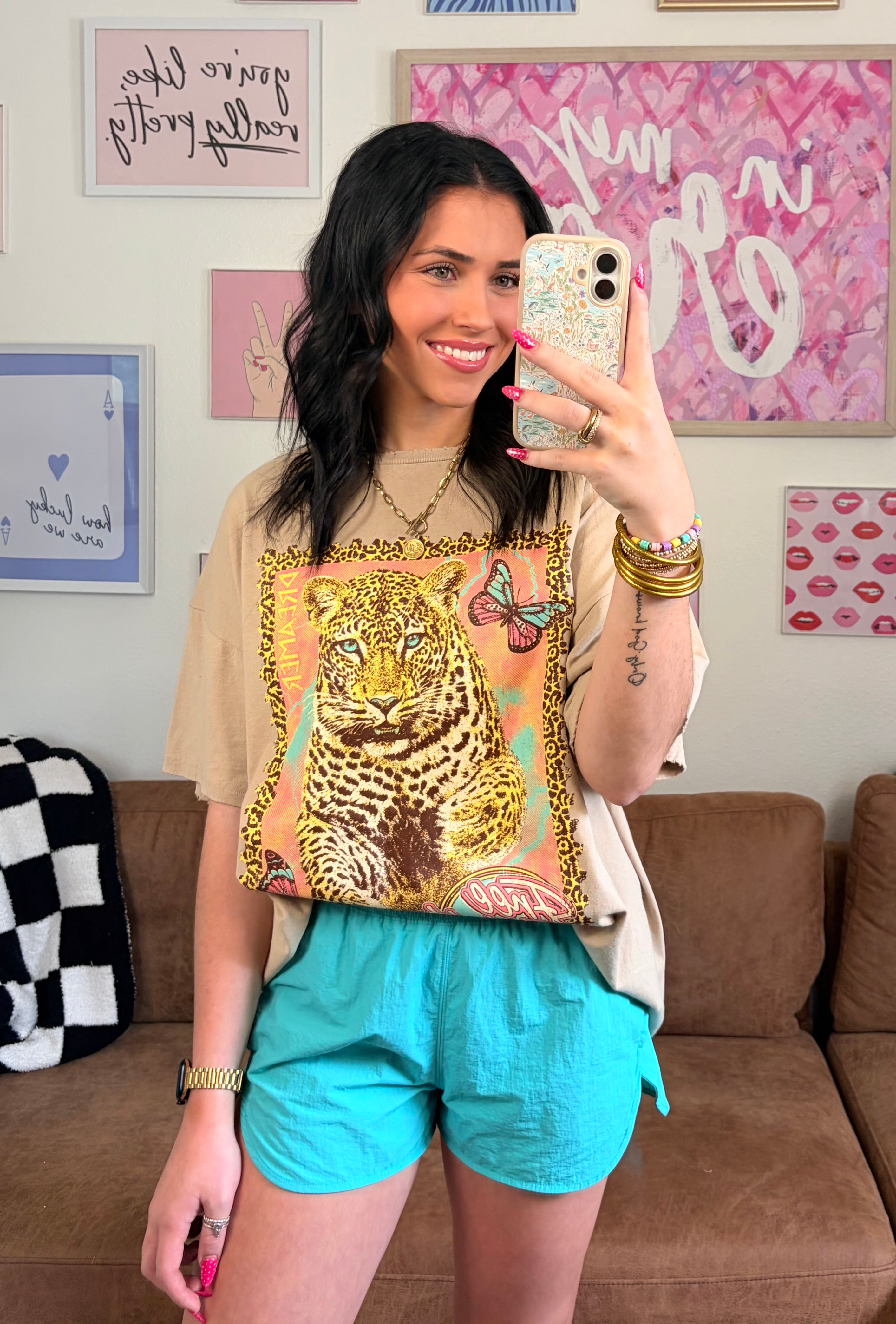 Free Spirit Dreamer Leopard Graphic Oversized Box Tee