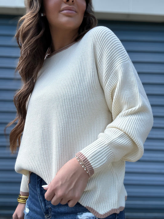 Wavy Edge Beige Pullover