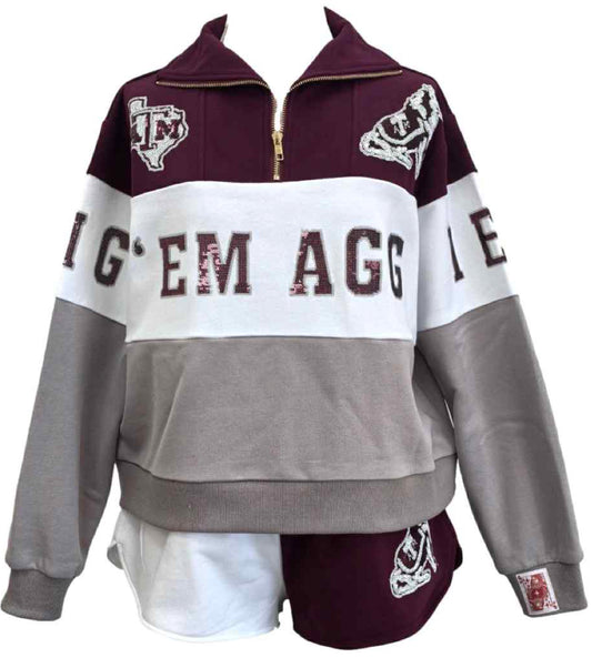 Texas A&M quarter zip Queen of sparkles