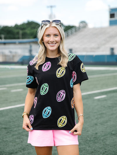 Color rush football sequin tee