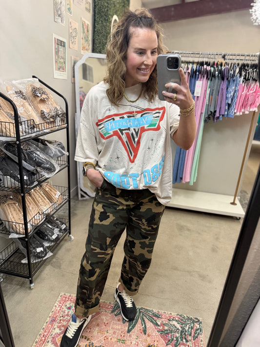 Risen camo high rise barrel jeans
