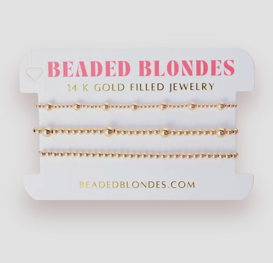 Beaded blonde dainty everyday mixed metal stack