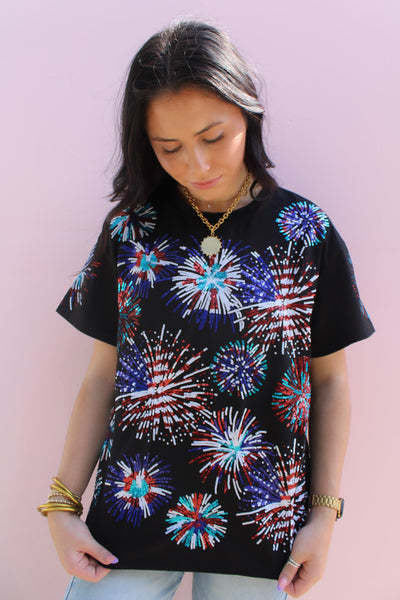 God bless the USA firework sequin tee - APRIL ARRIVAL