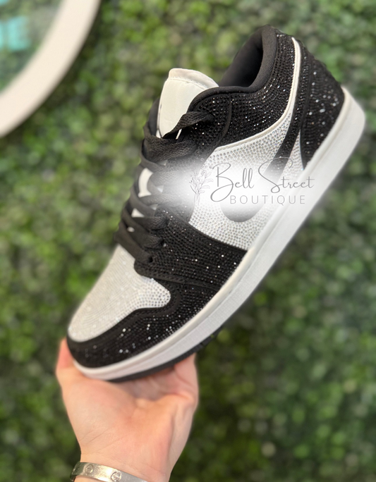 White & black bling tennis shoes