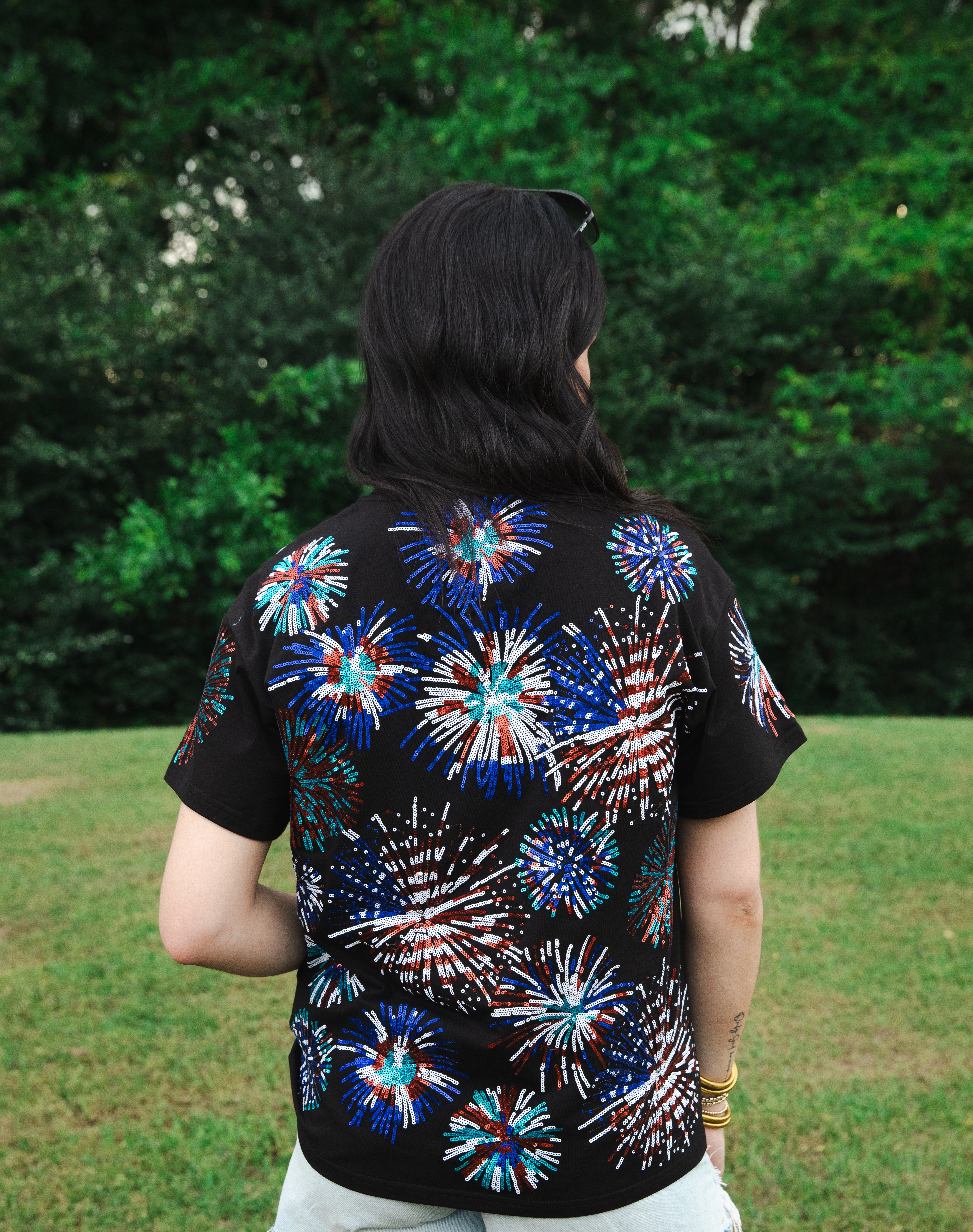 God bless the USA firework sequin tee